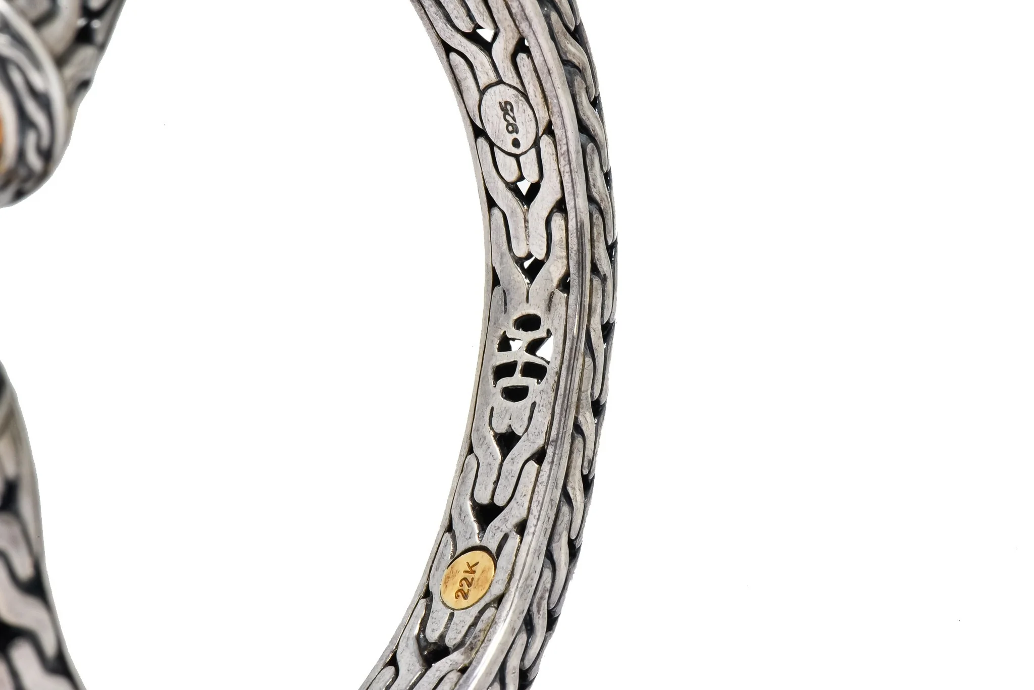 John Hardy Sterling Silver 22 Karat Gold Classic Chain Cuff Bracelet - Image 8