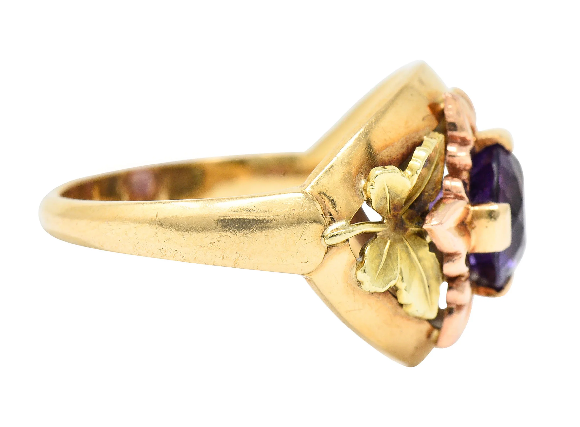 Jones & Woodland Amethyst 14 Karat Tri-Colored Gold Foliate Band Ring - Image 3