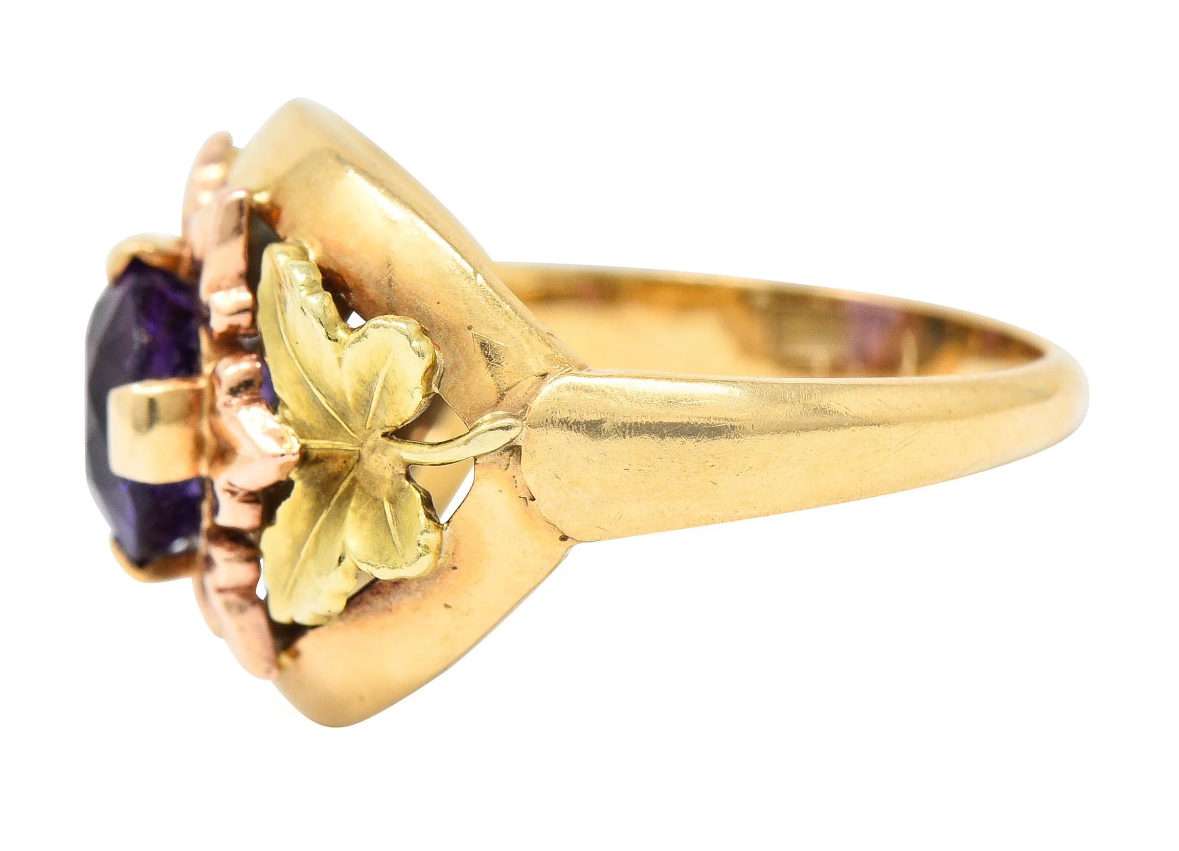 Jones & Woodland Amethyst 14 Karat Tri-Colored Gold Foliate Band Ring - Image 5