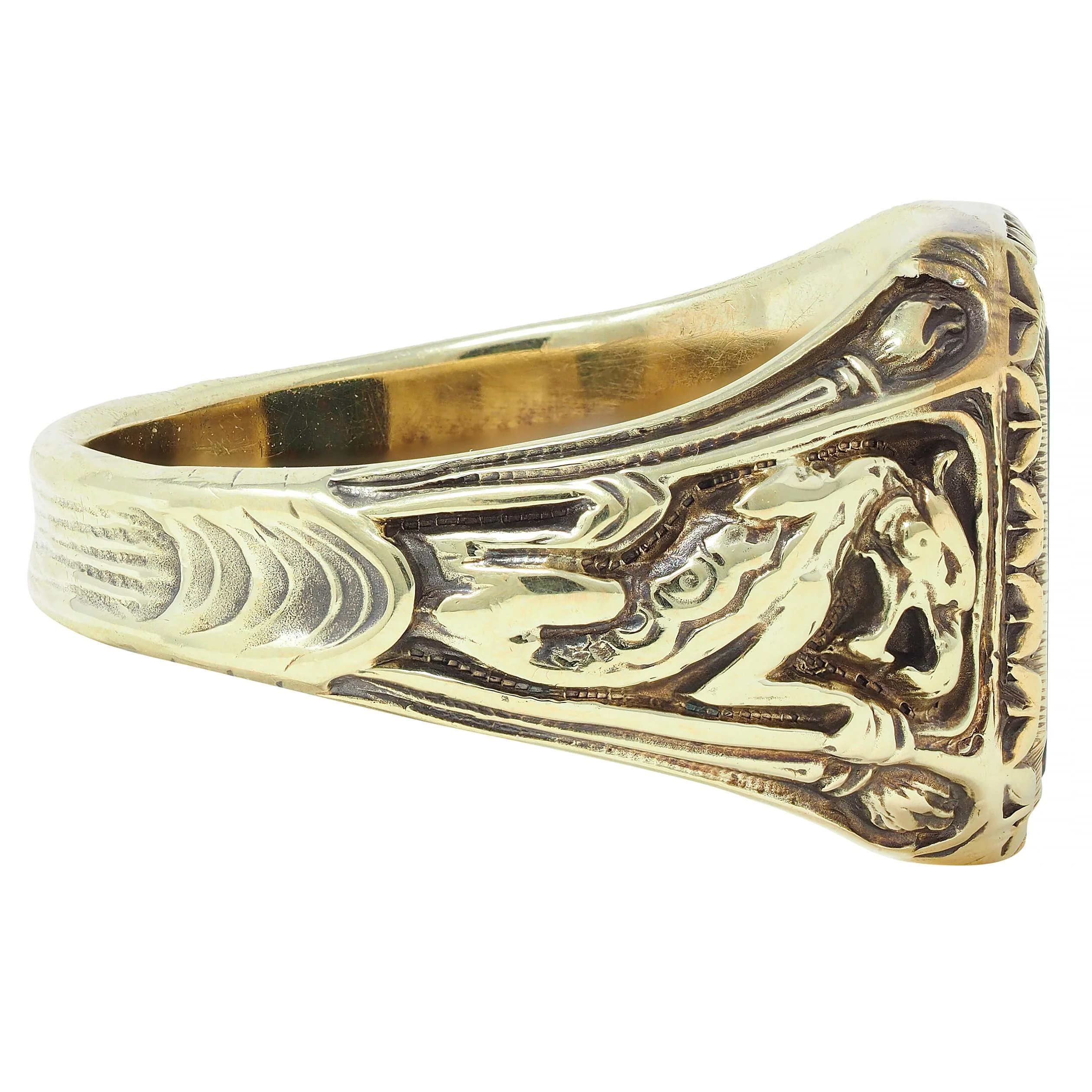 Jones & Woodland Art Nouveau Bloodstone 14 Karat Yellow Gold Basilisk Antique Signet Ring - Image 3