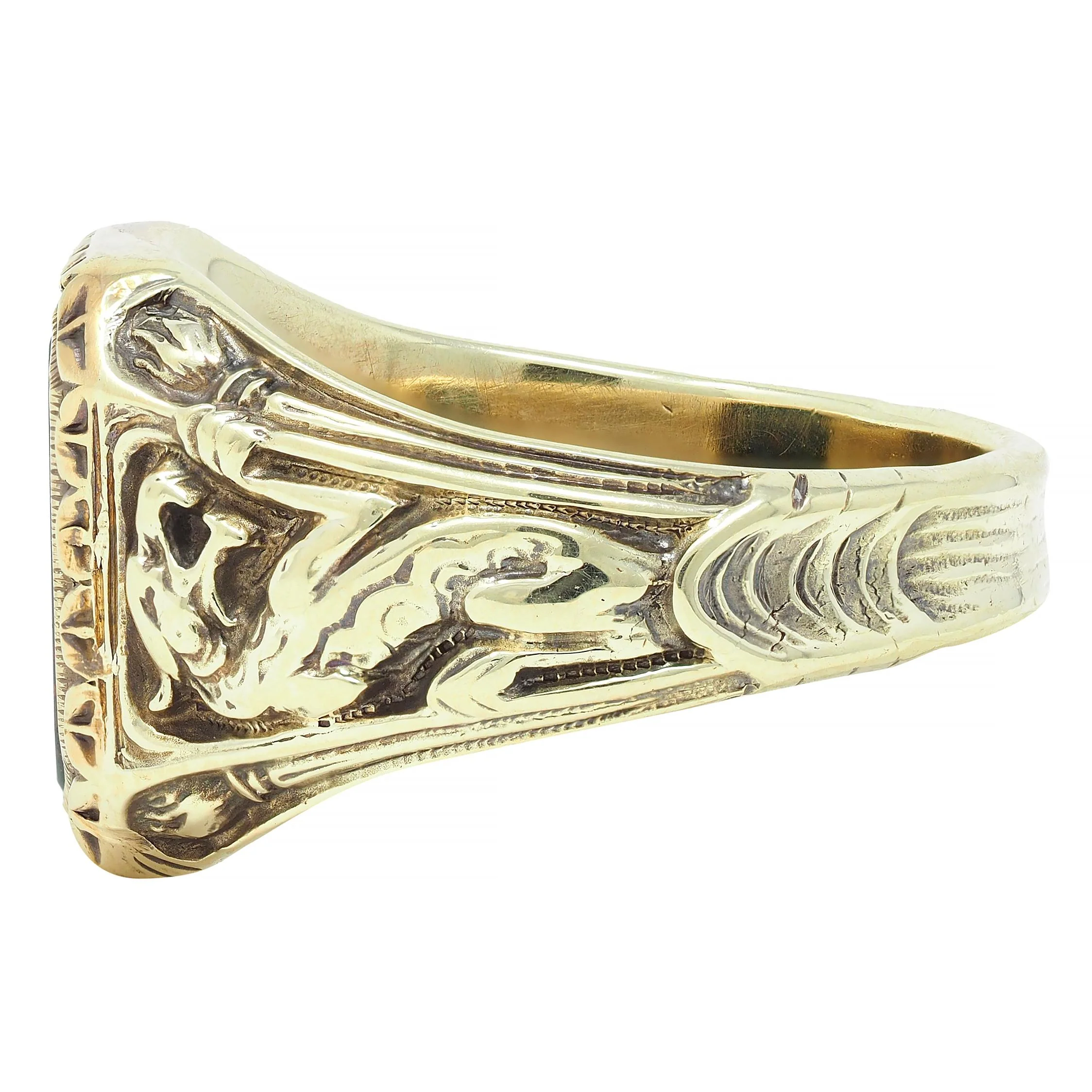 Jones & Woodland Art Nouveau Bloodstone 14 Karat Yellow Gold Basilisk Antique Signet Ring - Image 5