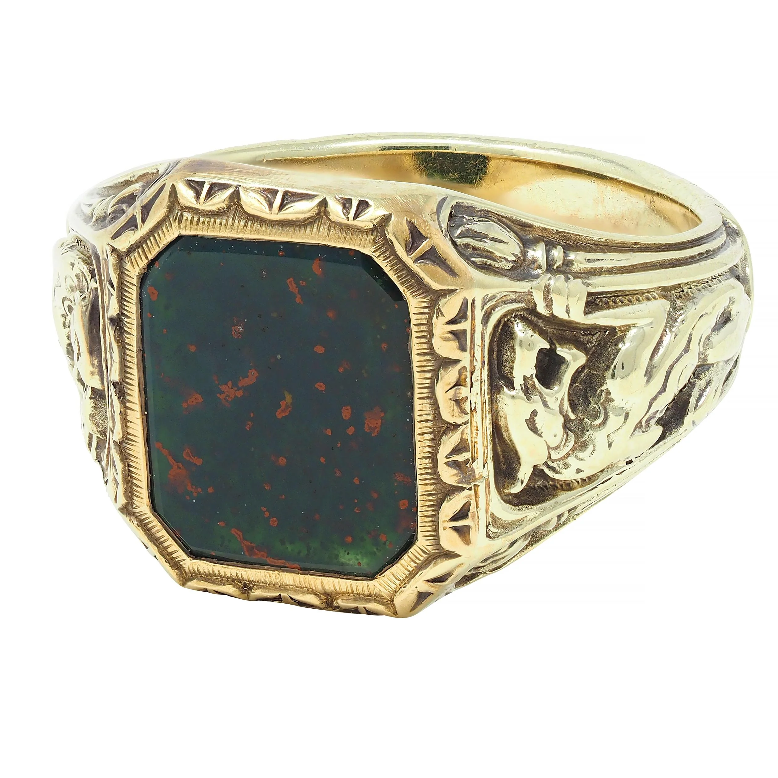 Jones & Woodland Art Nouveau Bloodstone 14 Karat Yellow Gold Basilisk Antique Signet Ring - Image 6