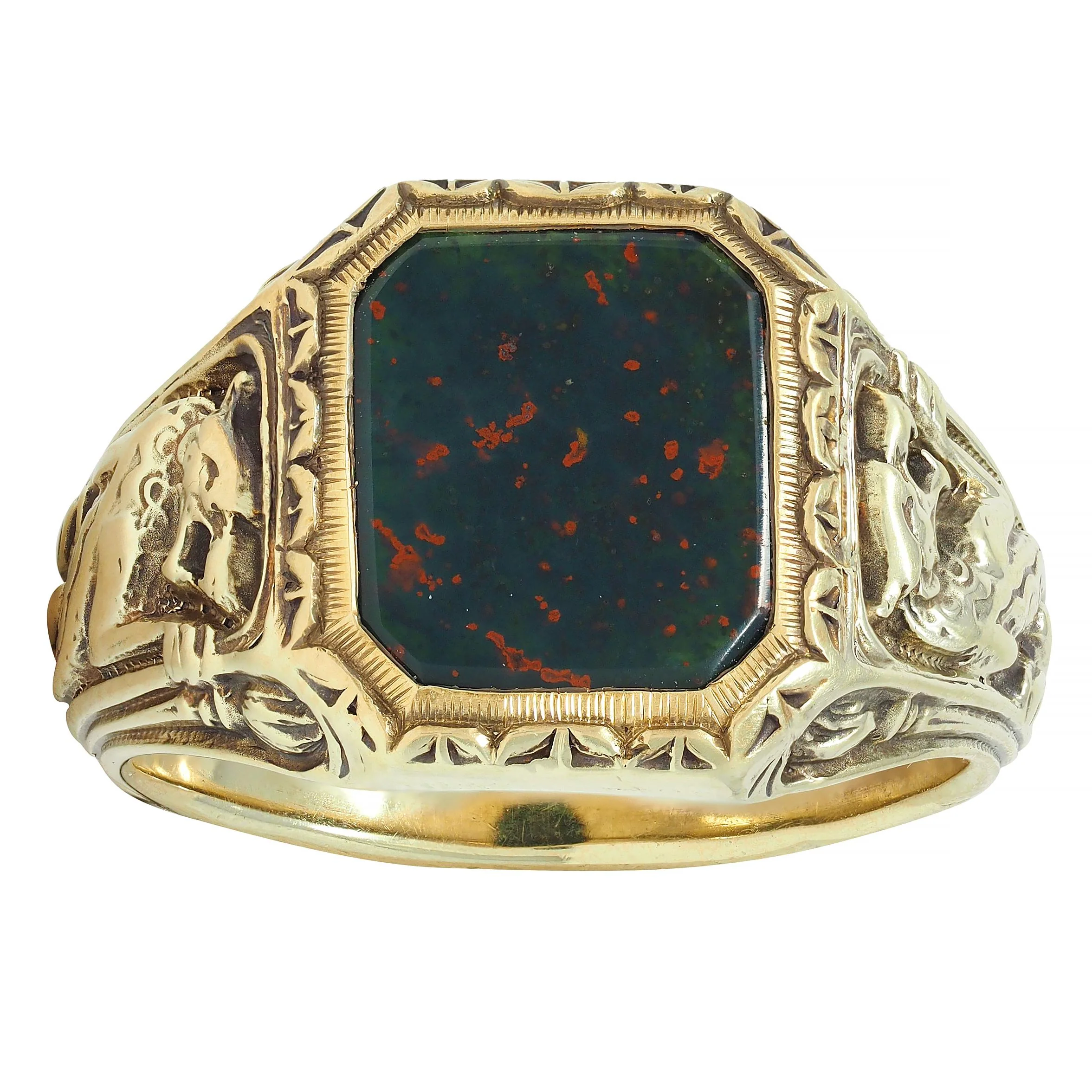 Jones & Woodland Art Nouveau Bloodstone 14 Karat Yellow Gold Basilisk Antique Signet Ring - Image 8