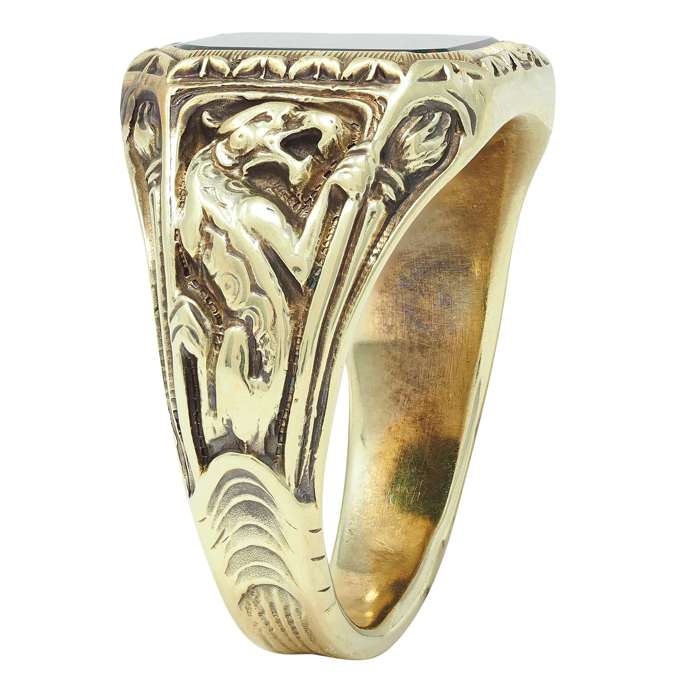 Jones & Woodland Art Nouveau Bloodstone 14 Karat Yellow Gold Basilisk Antique Signet Ring - Image 9