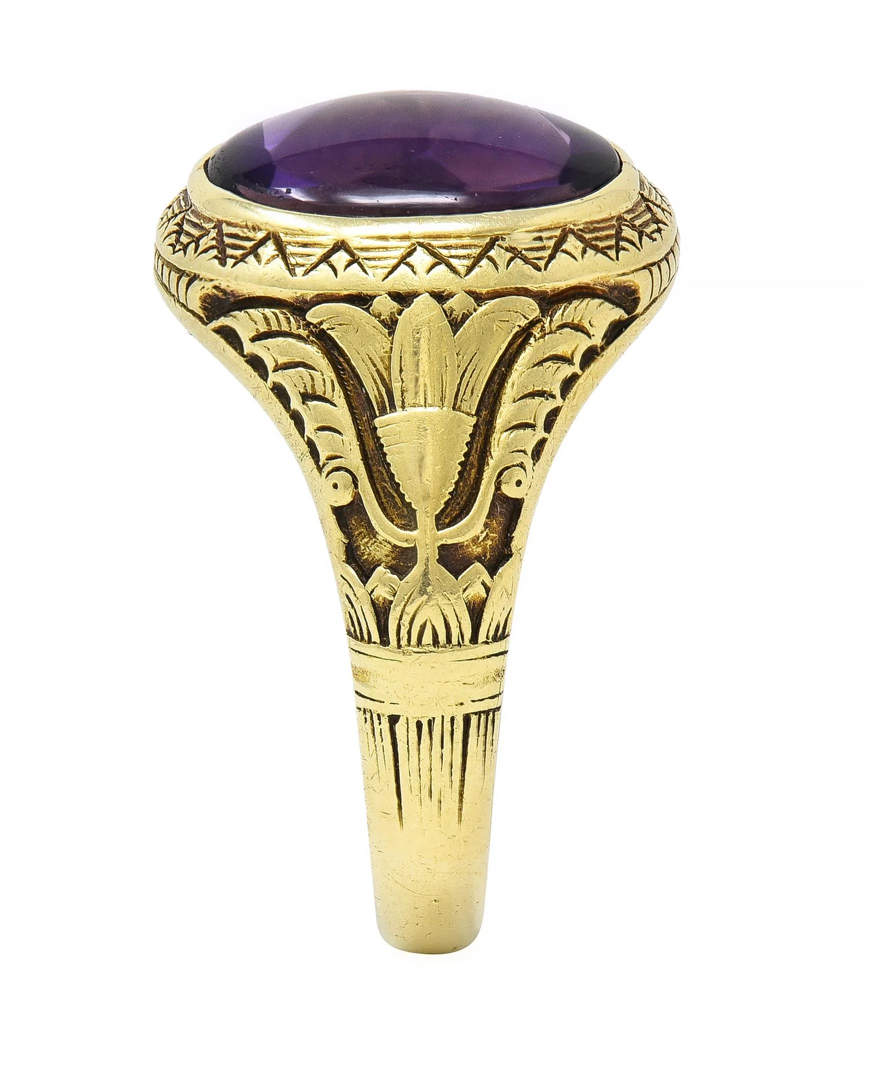Jones & Woodland Art Nouveau Egyptian Revival Amethyst 14 Karat Gold Antique Unisex Lotus Ring - Image 10