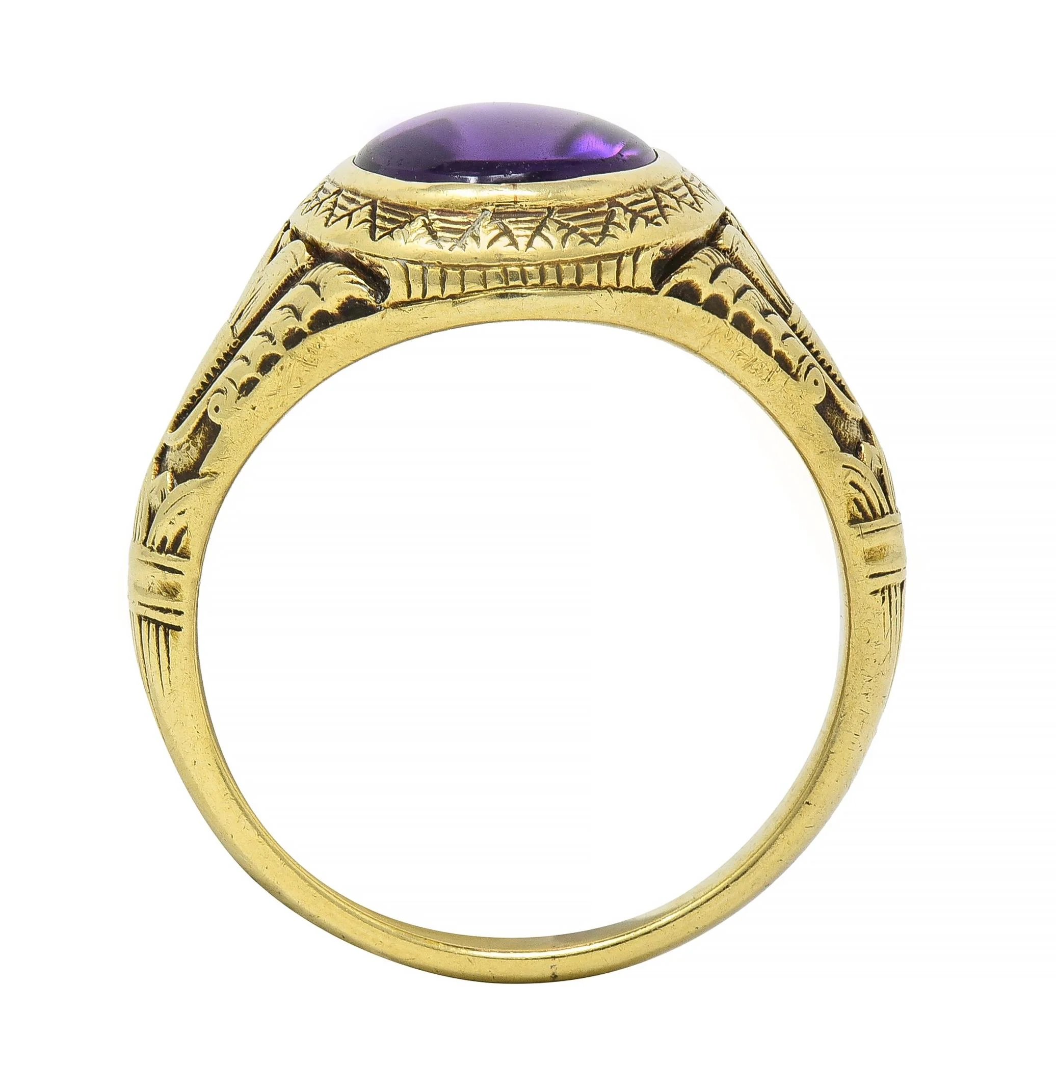 Jones & Woodland Art Nouveau Egyptian Revival Amethyst 14 Karat Gold Antique Unisex Lotus Ring - Image 11