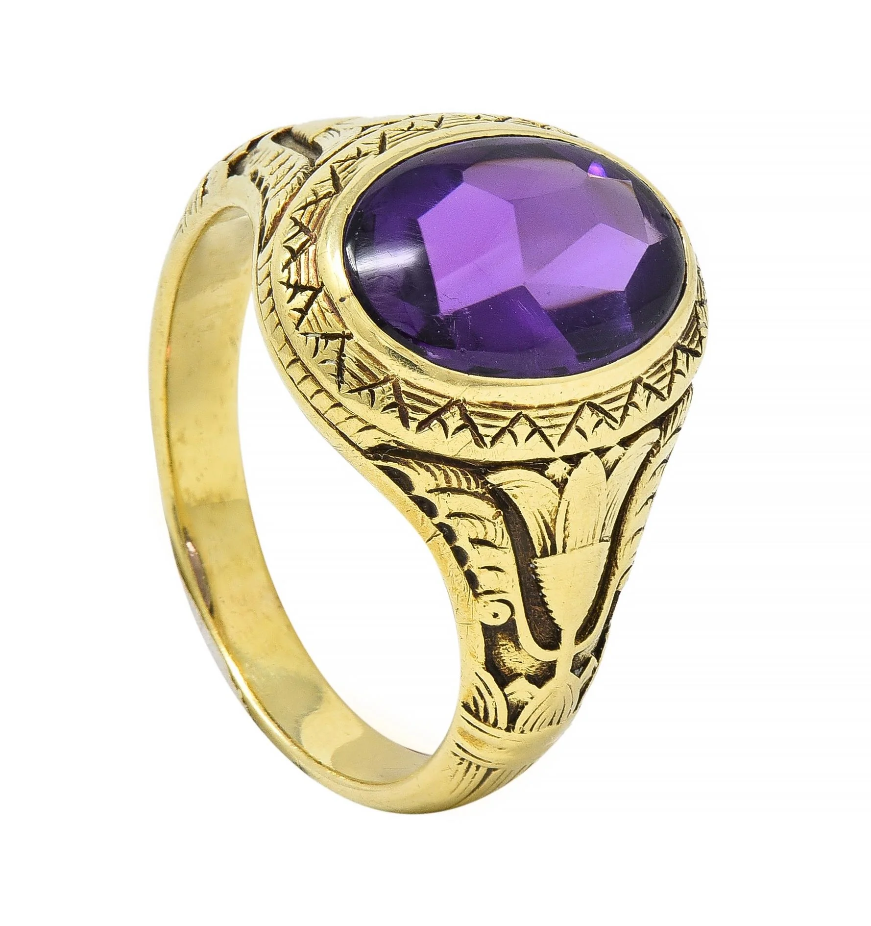 Jones & Woodland Art Nouveau Egyptian Revival Amethyst 14 Karat Gold Antique Unisex Lotus Ring - Image 12