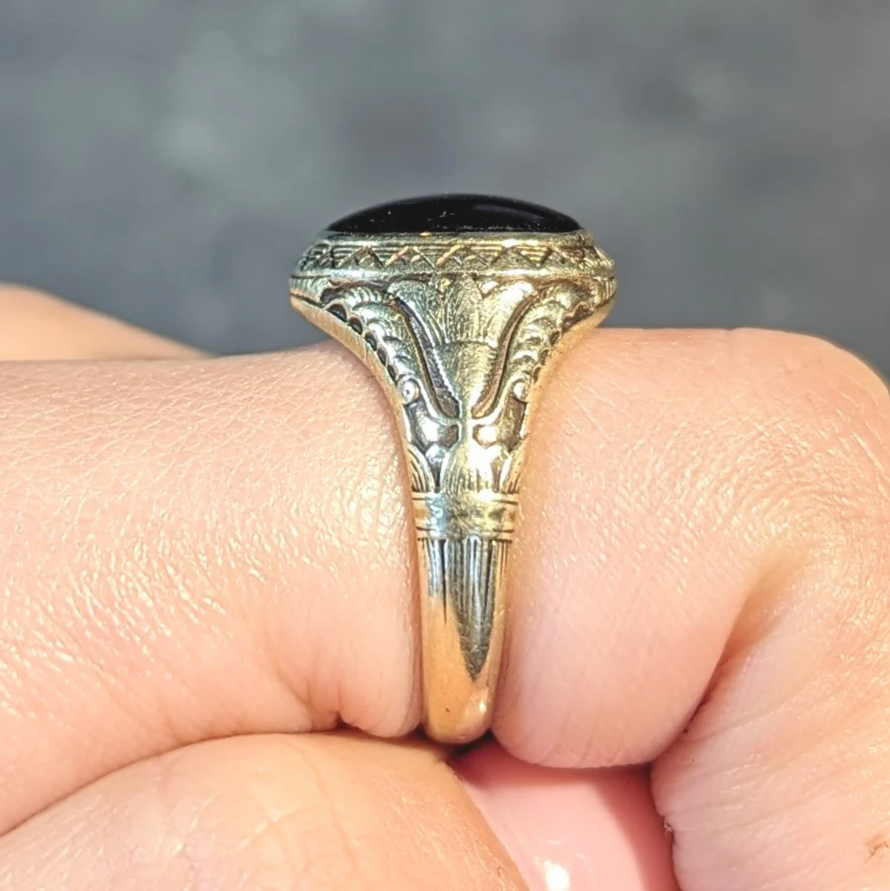 Jones & Woodland Art Nouveau Egyptian Revival Amethyst 14 Karat Gold Antique Unisex Lotus Ring - Image 15