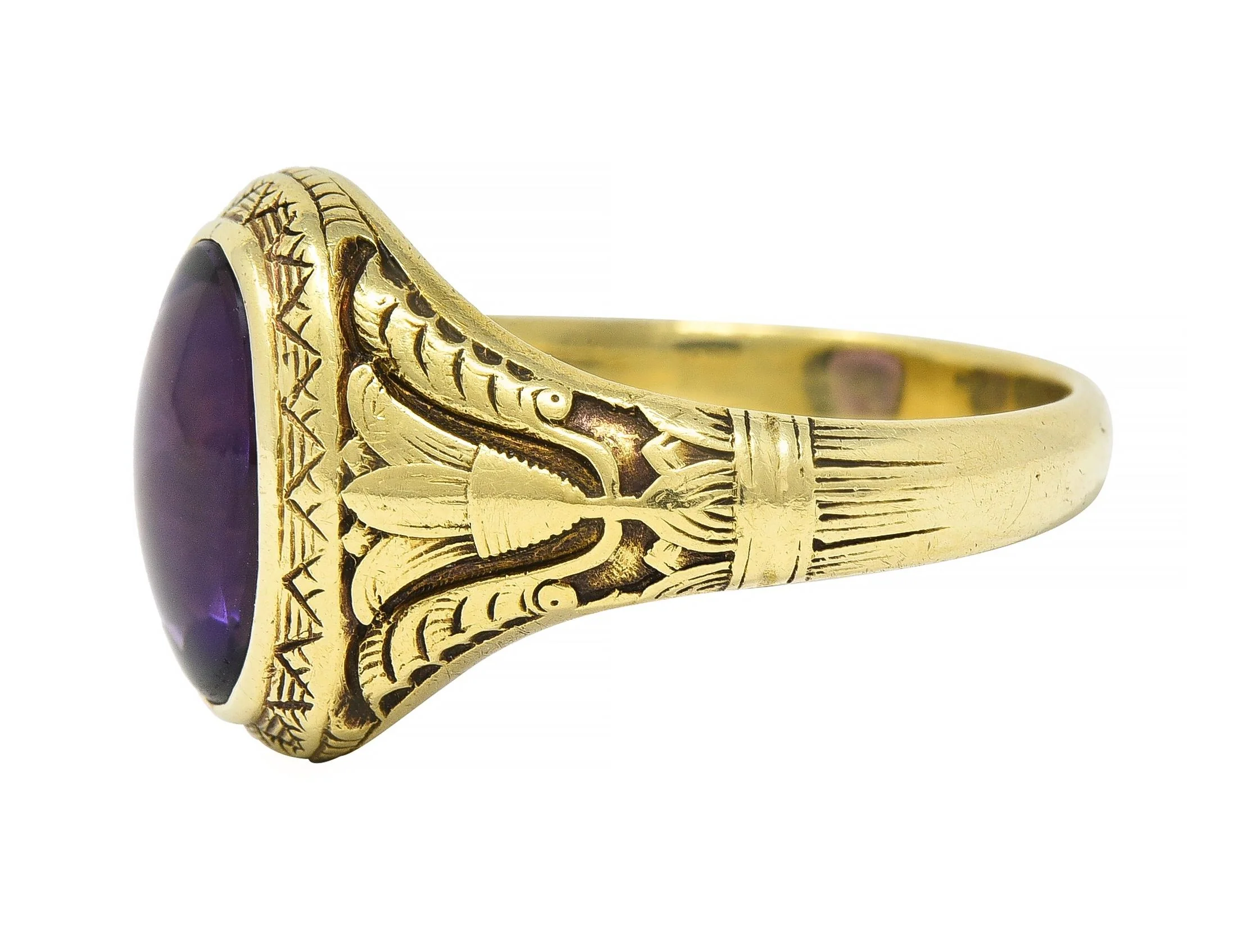 Jones & Woodland Art Nouveau Egyptian Revival Amethyst 14 Karat Gold Antique Unisex Lotus Ring - Image 6