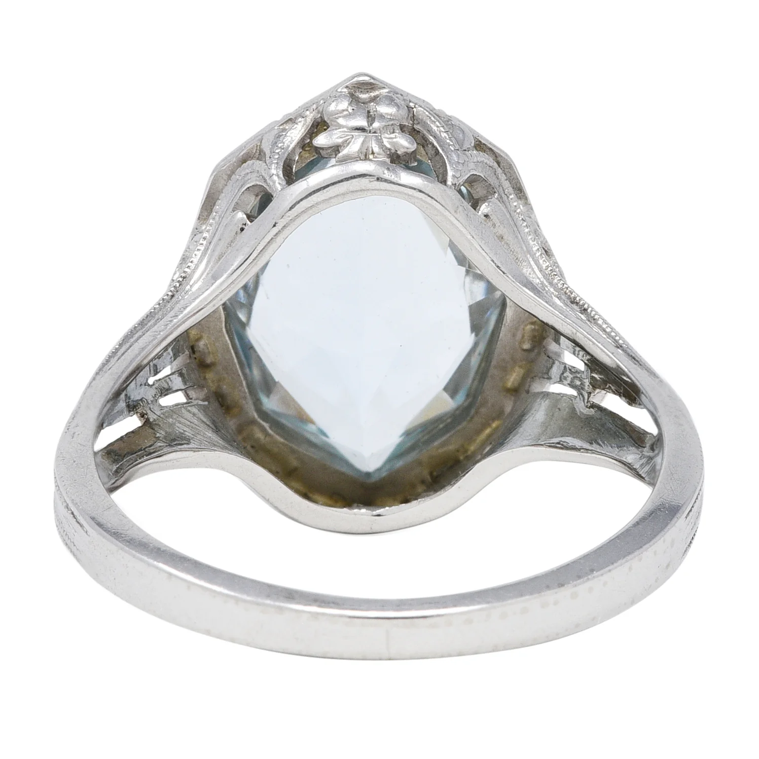 Jones & Woodland Co. Art Deco Hexagonal Cut Aquamarine 14 Karat White Gold Lily Gemstone Ring - Image 5