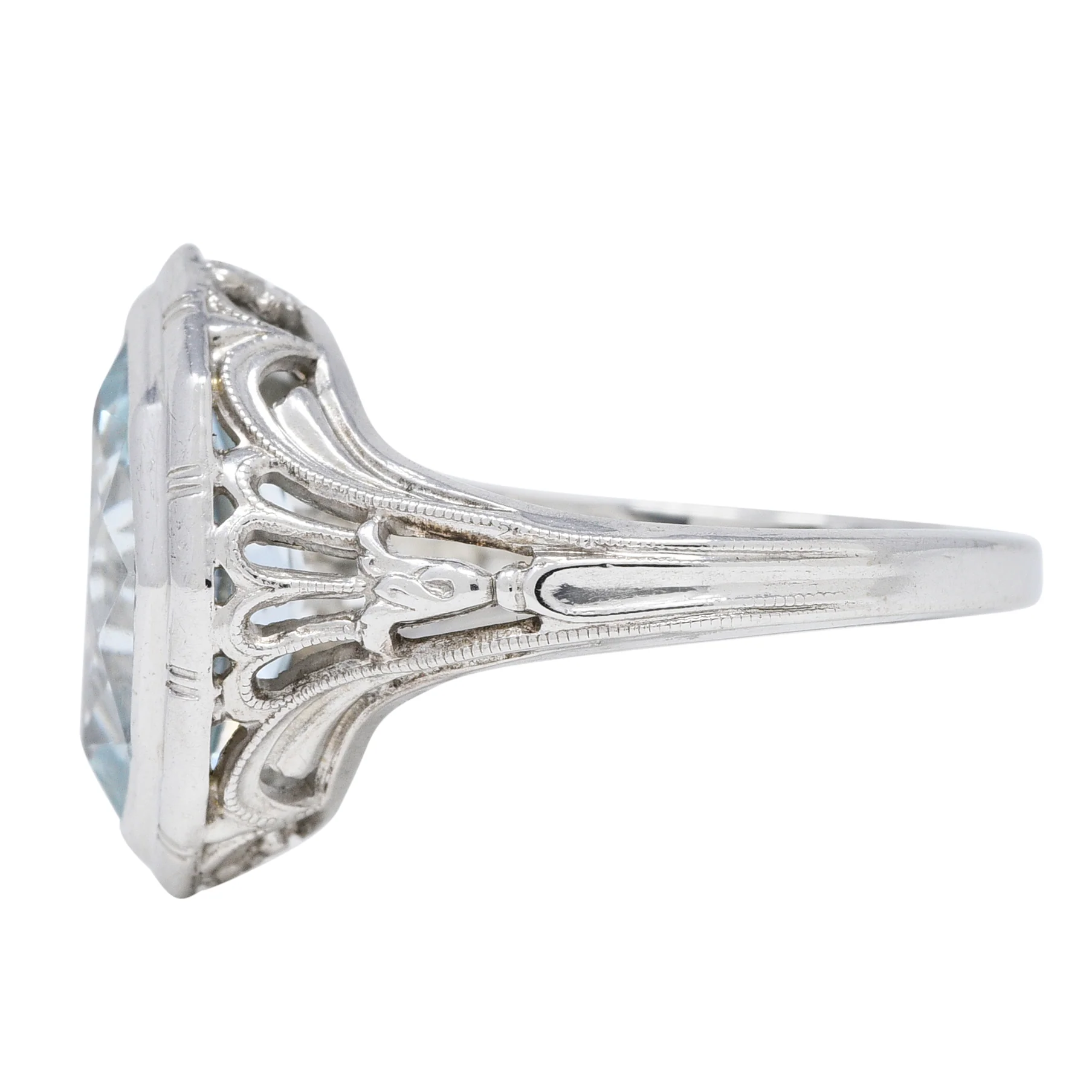 Jones & Woodland Co. Art Deco Hexagonal Cut Aquamarine 14 Karat White Gold Lily Gemstone Ring - Image 6