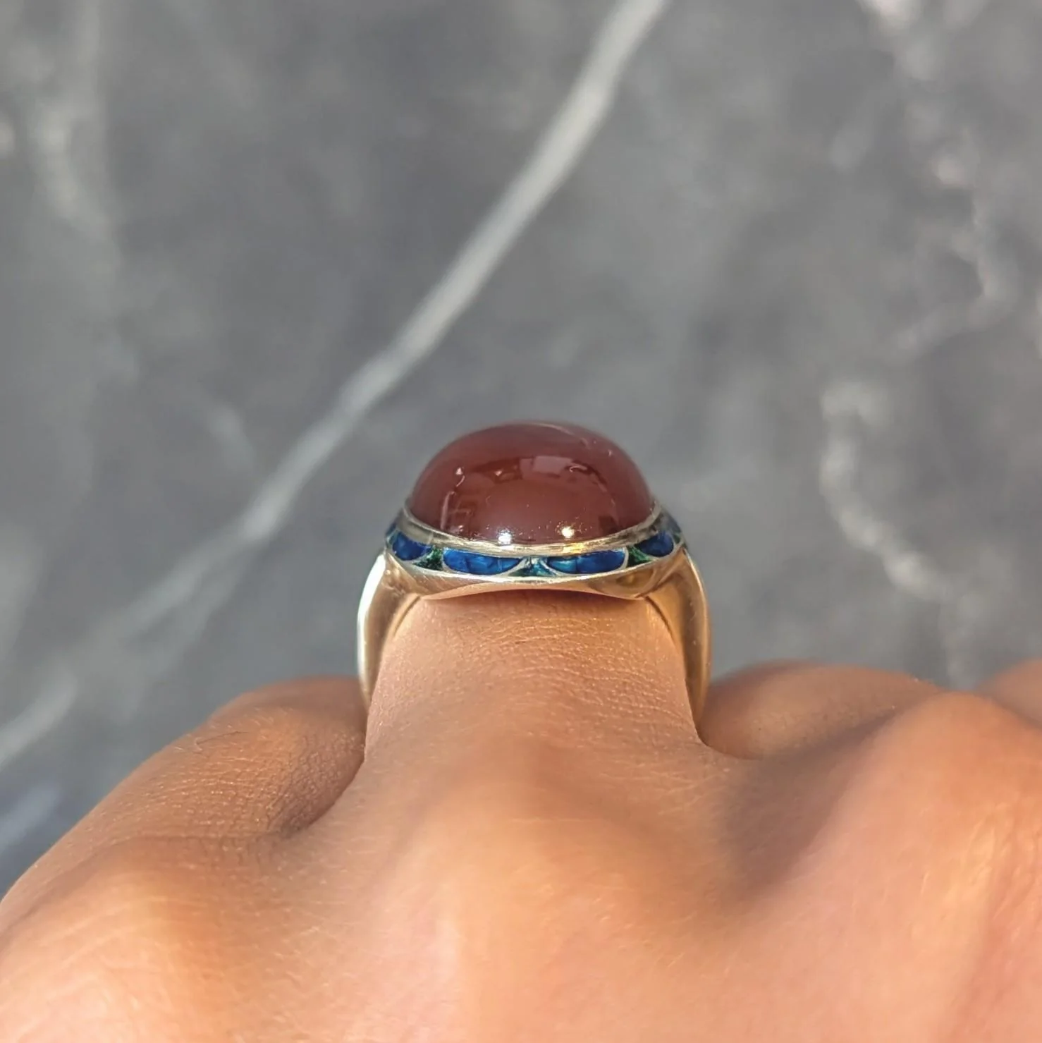 Jones & Woodland Co. Early Art Deco Carnelian Enamel 14 Karat Yellow Gold Antique Ring - Image 13