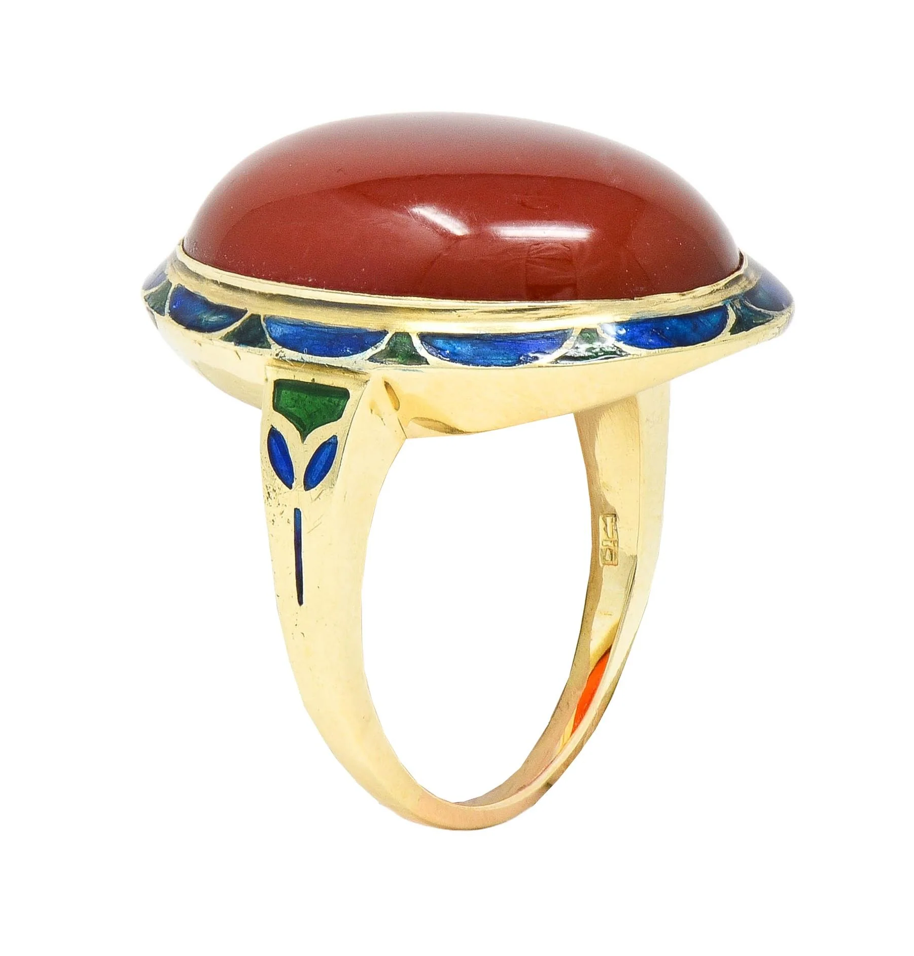 Jones & Woodland Co. Early Art Deco Carnelian Enamel 14 Karat Yellow Gold Antique Ring - Image 3