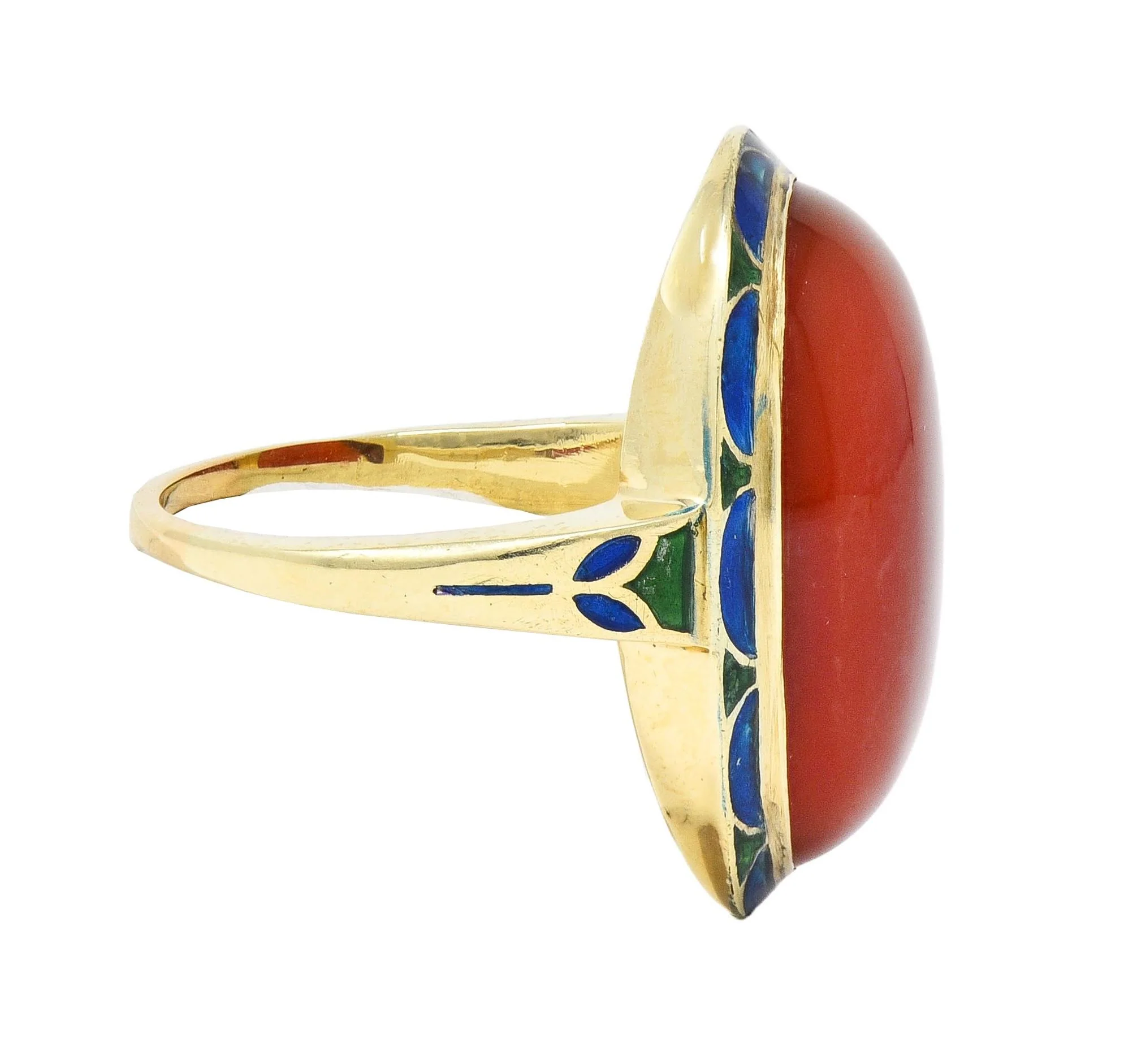 Jones & Woodland Co. Early Art Deco Carnelian Enamel 14 Karat Yellow Gold Antique Ring - Image 4