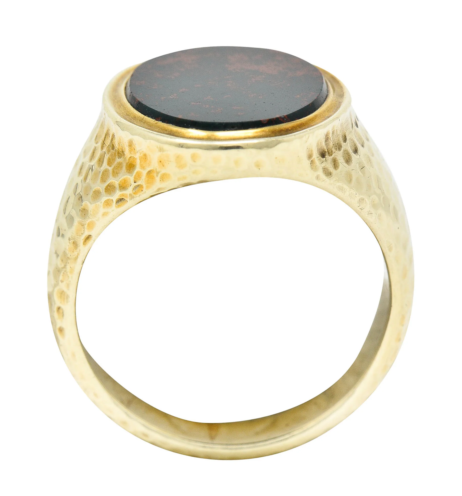 Jones & Woodland Retro Bloodstone 14 Karat Hammered Gold Unisex Signet Ring - Image 10