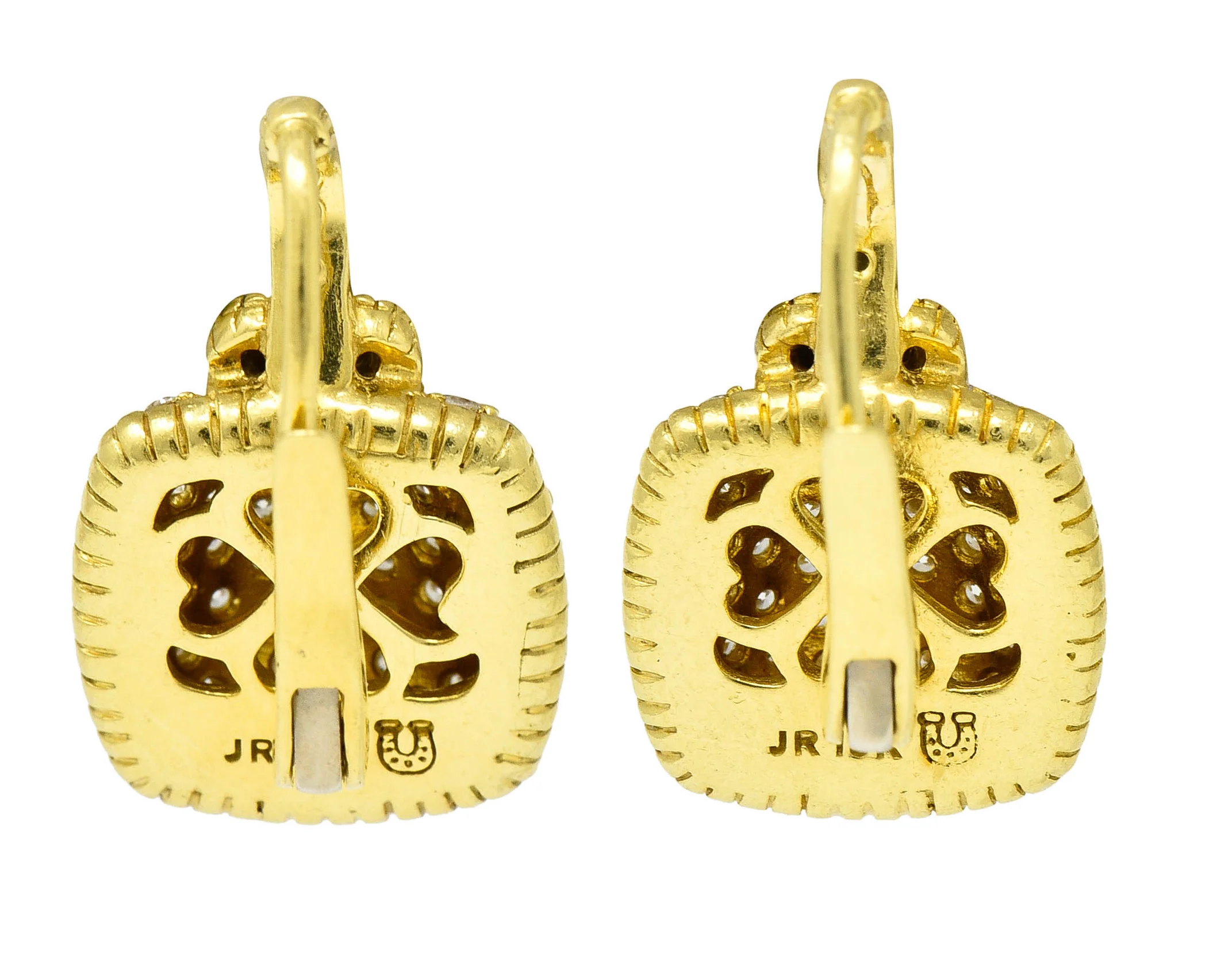 Judith Ripka 2.50 CTW Pave Diamond 18 Karat Gold Cushion Heart Earrings - Image 3