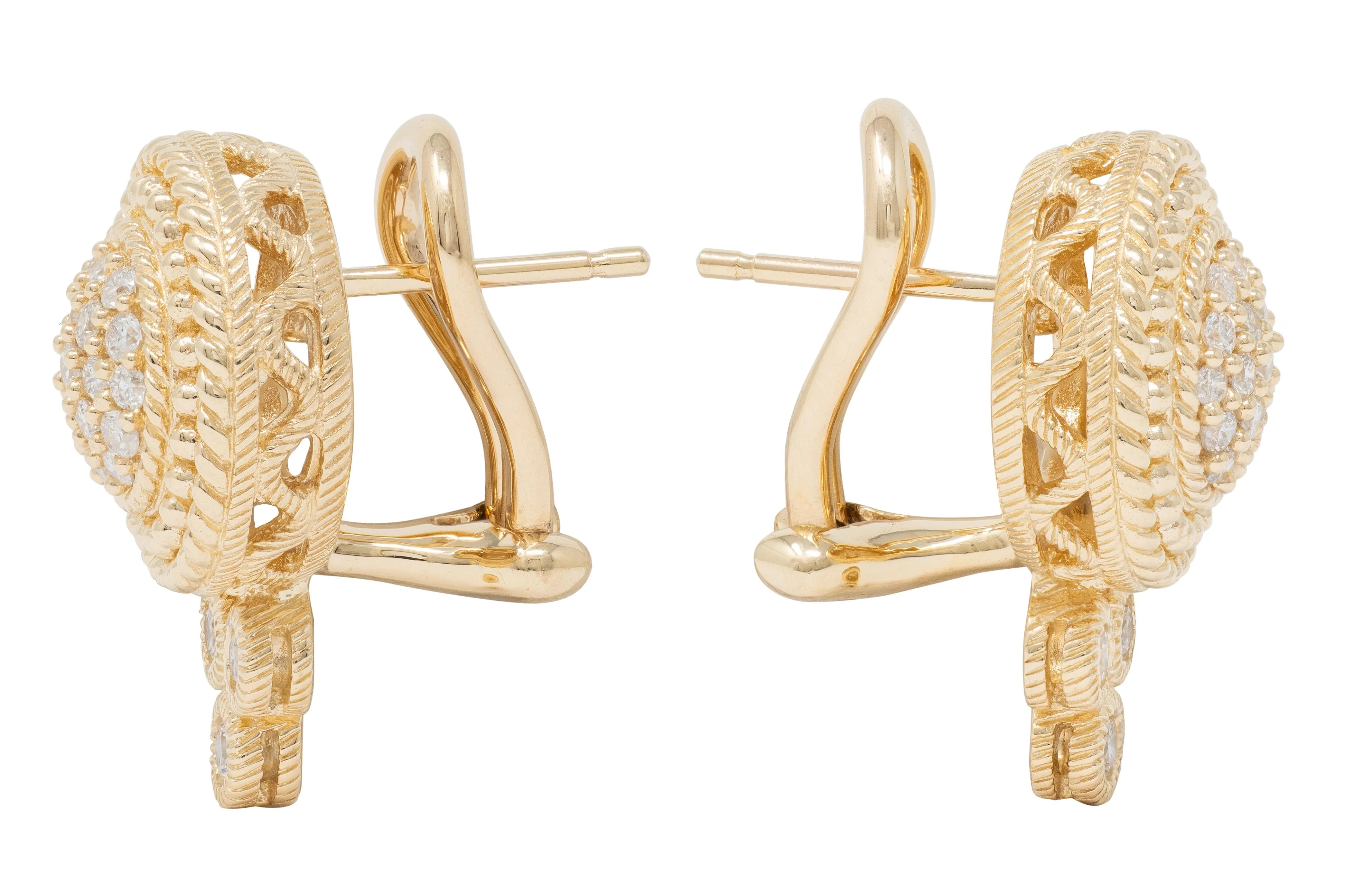 Judith Ripka 2000's Diamond 14 Karat Yellow Gold Cluster Earrings - Image 3