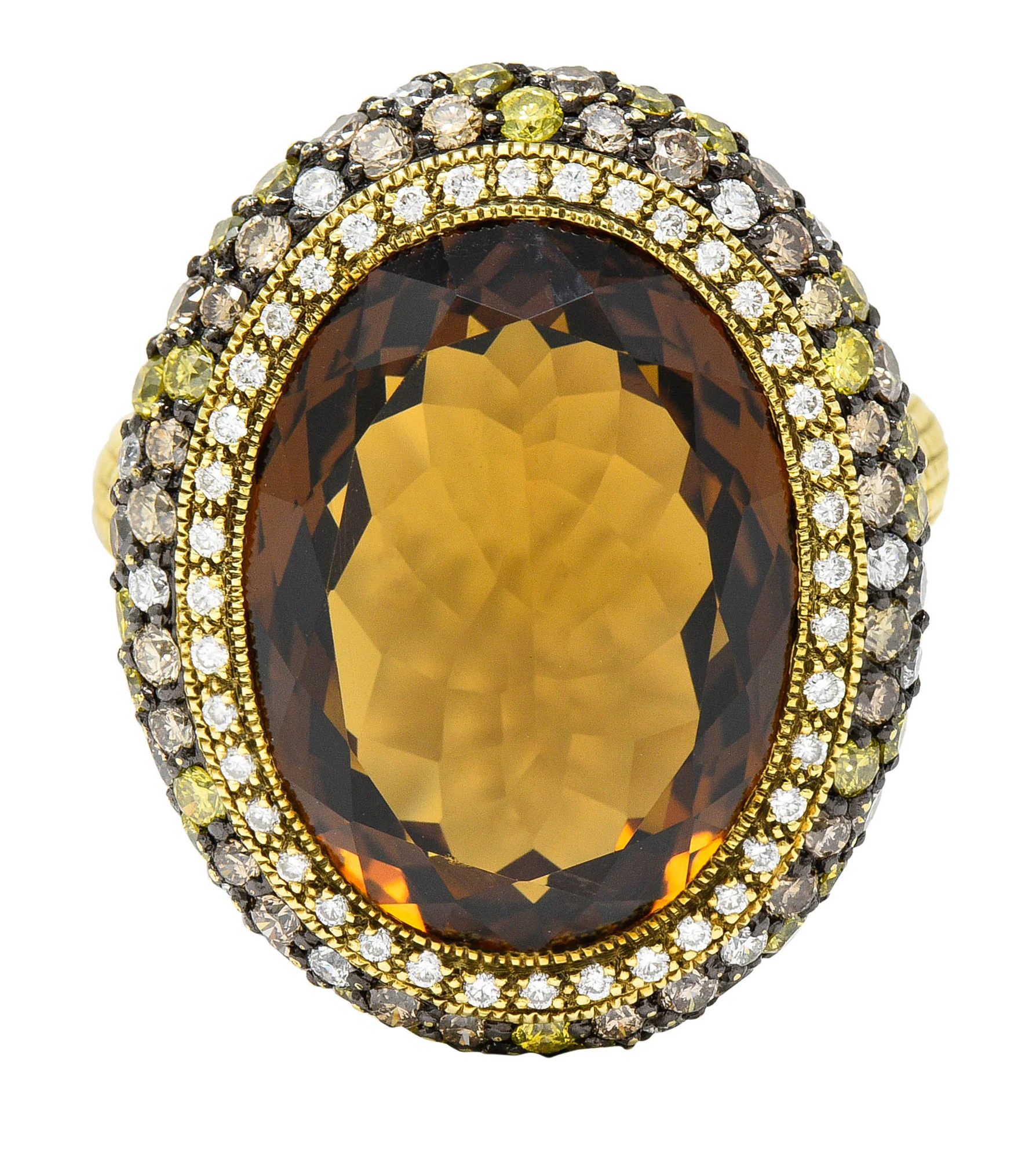 Judith Ripka Citrine Diamond & Fancy Colored Diamond 18 Karat Gold Monaco Ring