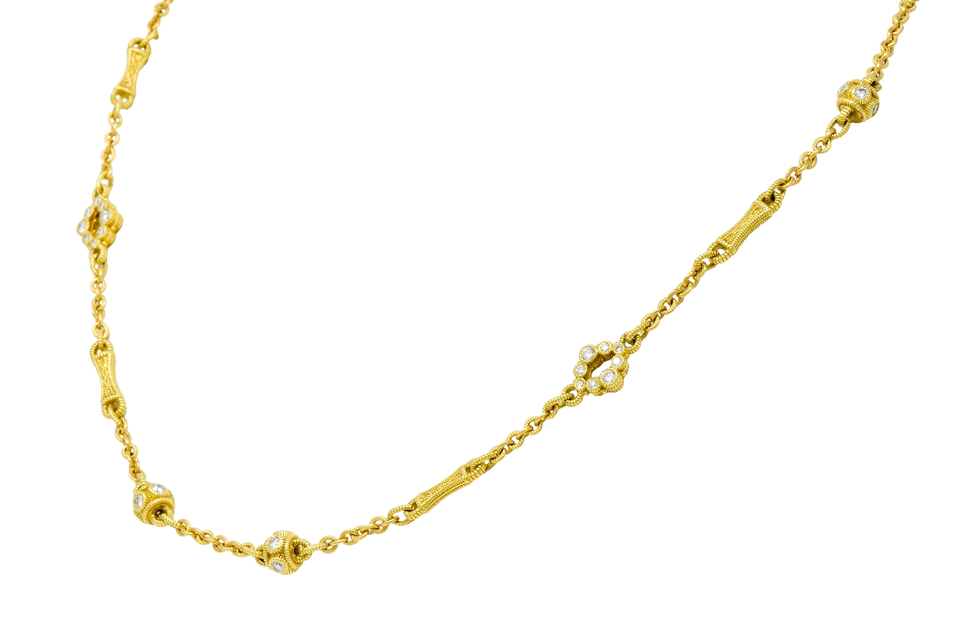 Judith Ripka Contemporary 1.40 CTW Diamond 18 Karat Gold Station Necklace - Image 3