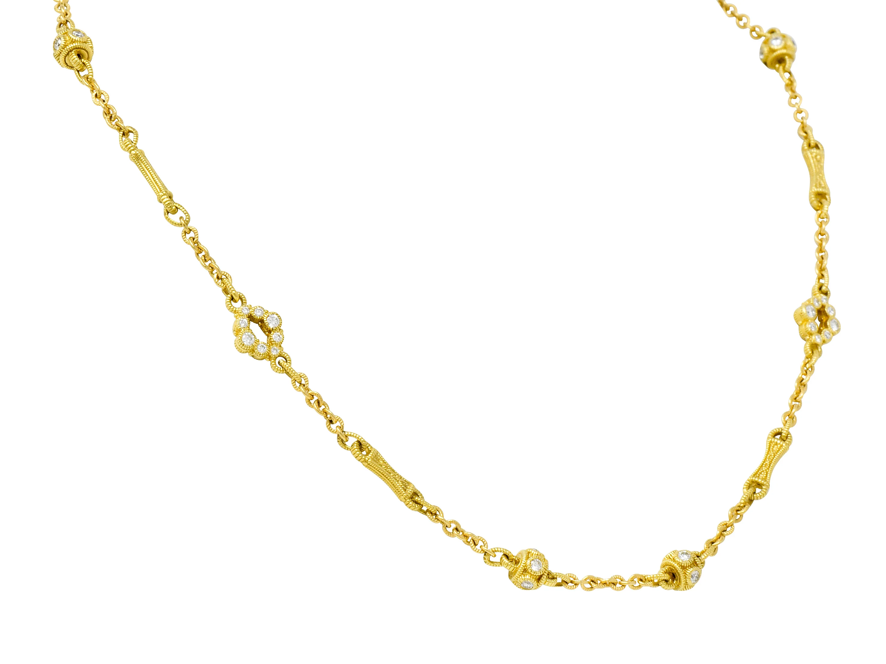 Judith Ripka Contemporary 1.40 CTW Diamond 18 Karat Gold Station Necklace - Image 4