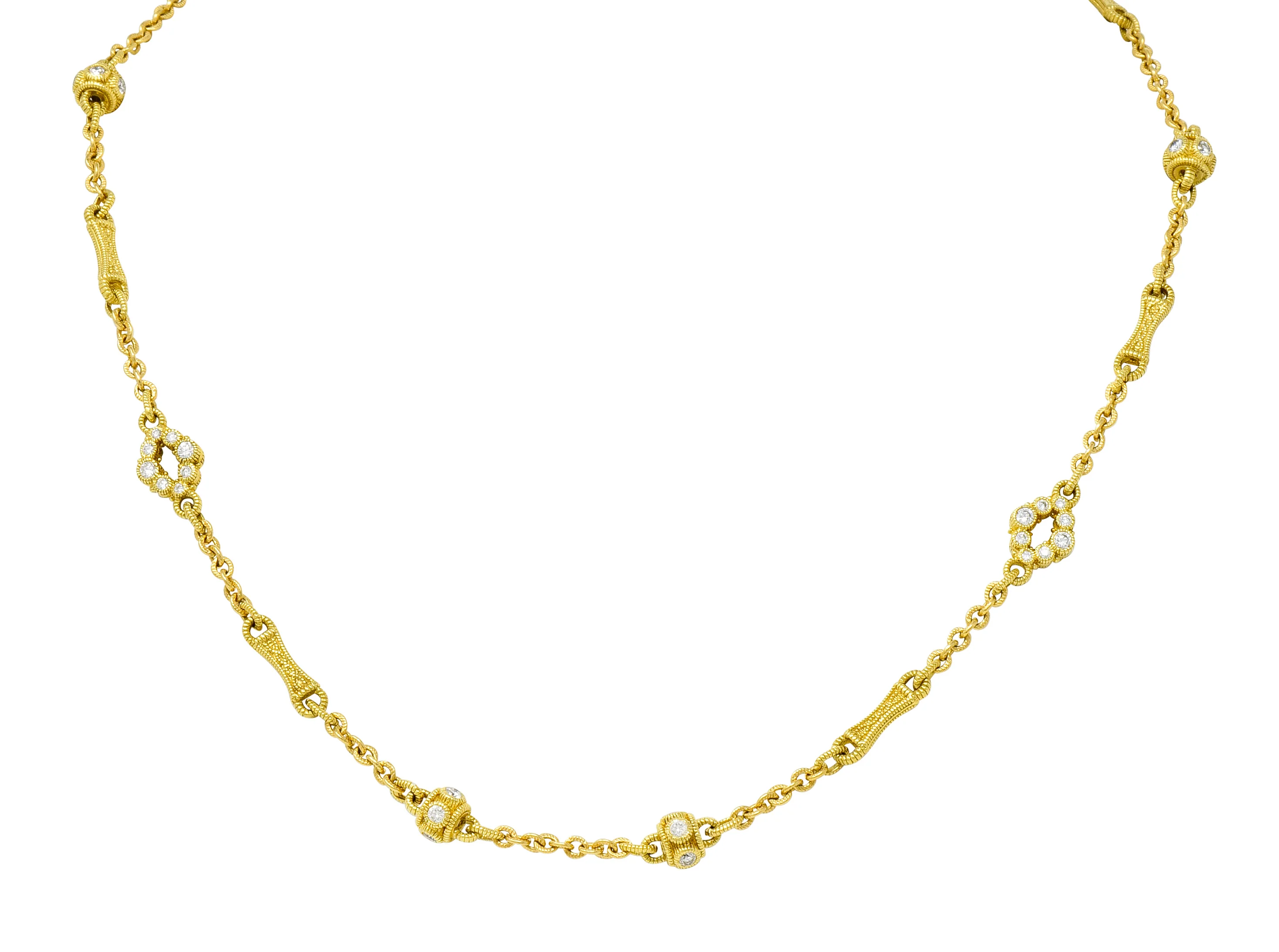 Judith Ripka Contemporary 1.40 CTW Diamond 18 Karat Gold Station Necklace - Image 9