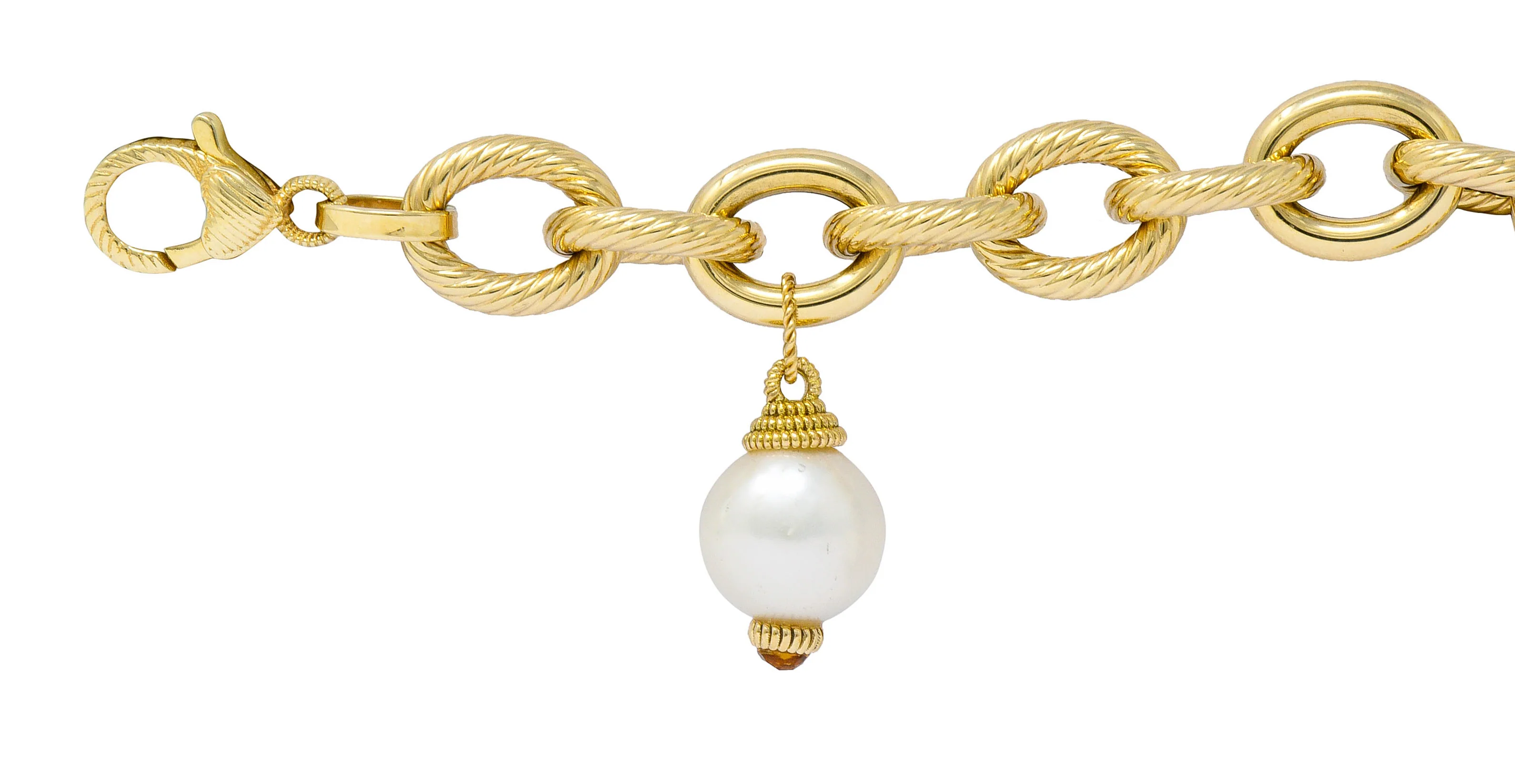 Judith Ripka Cultured Pearl Citrine 14 Karat Gold Charm Bracelet - Image 3