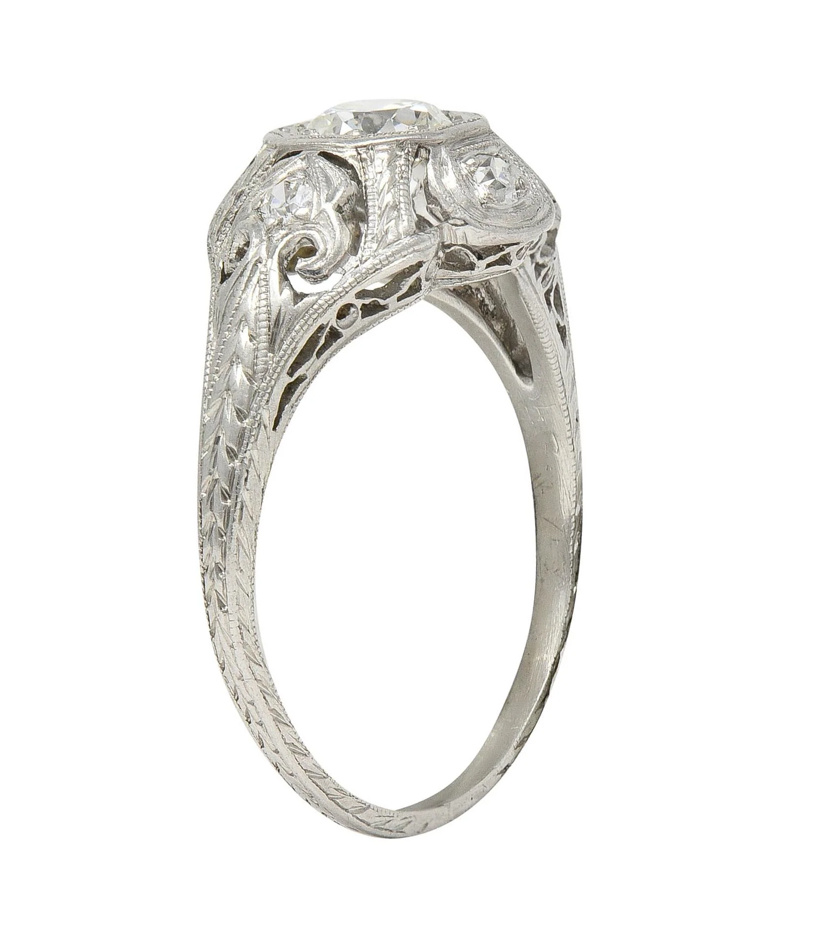 Katz & Ogush Art Deco 0.53 CTW Diamond Platinum Scrolling Vintage Wheat Engagement Ring - Image 3