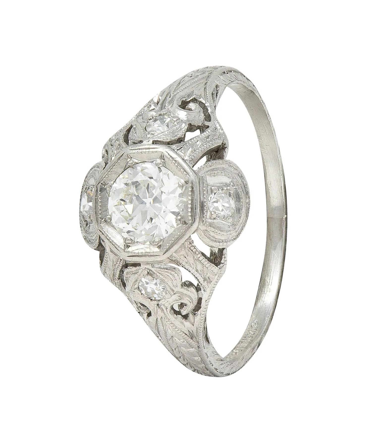 Katz & Ogush Art Deco 0.53 CTW Diamond Platinum Scrolling Vintage Wheat Engagement Ring - Image 8