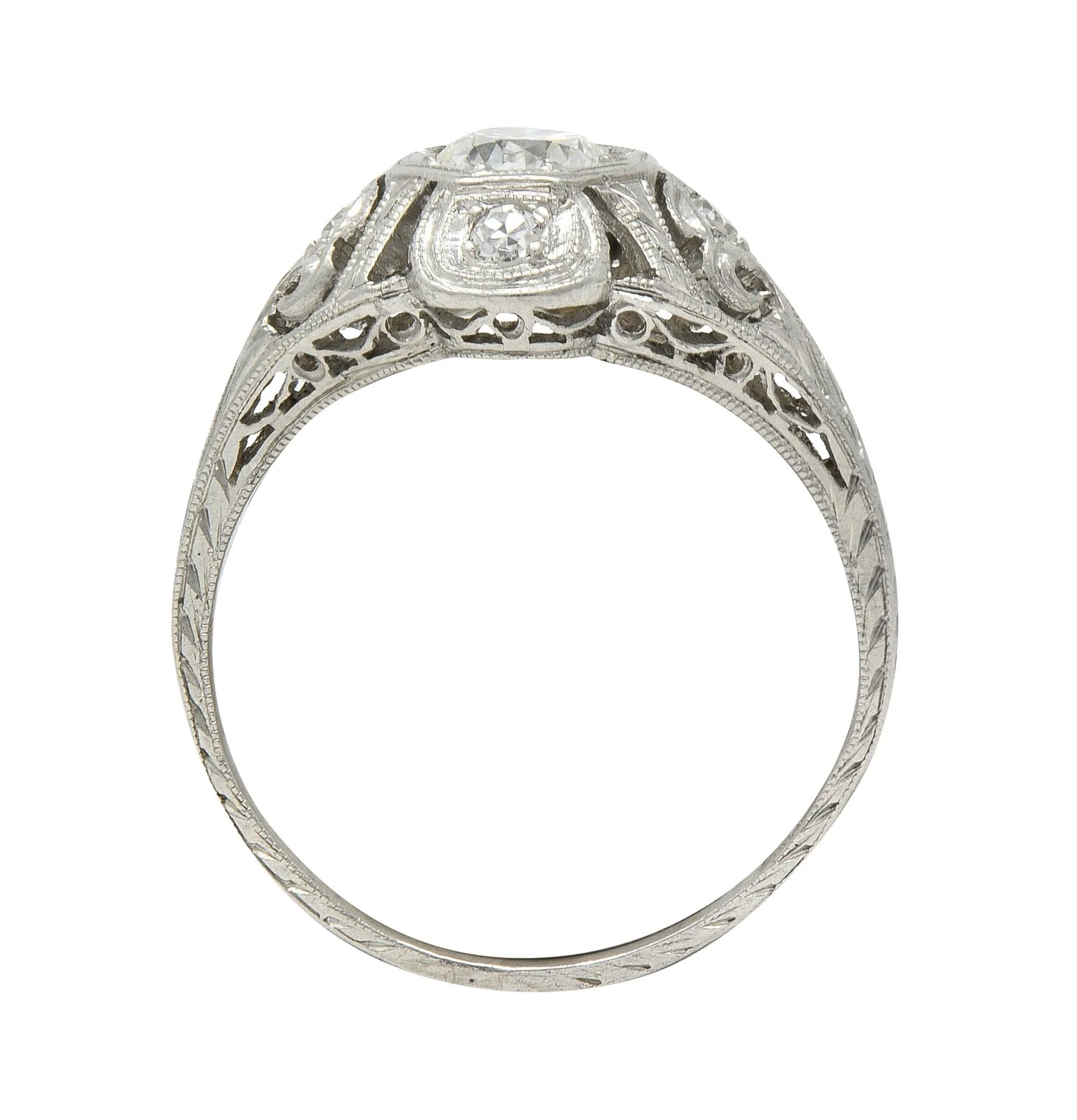 Katz & Ogush Art Deco 0.53 CTW Diamond Platinum Scrolling Vintage Wheat Engagement Ring - Image 9
