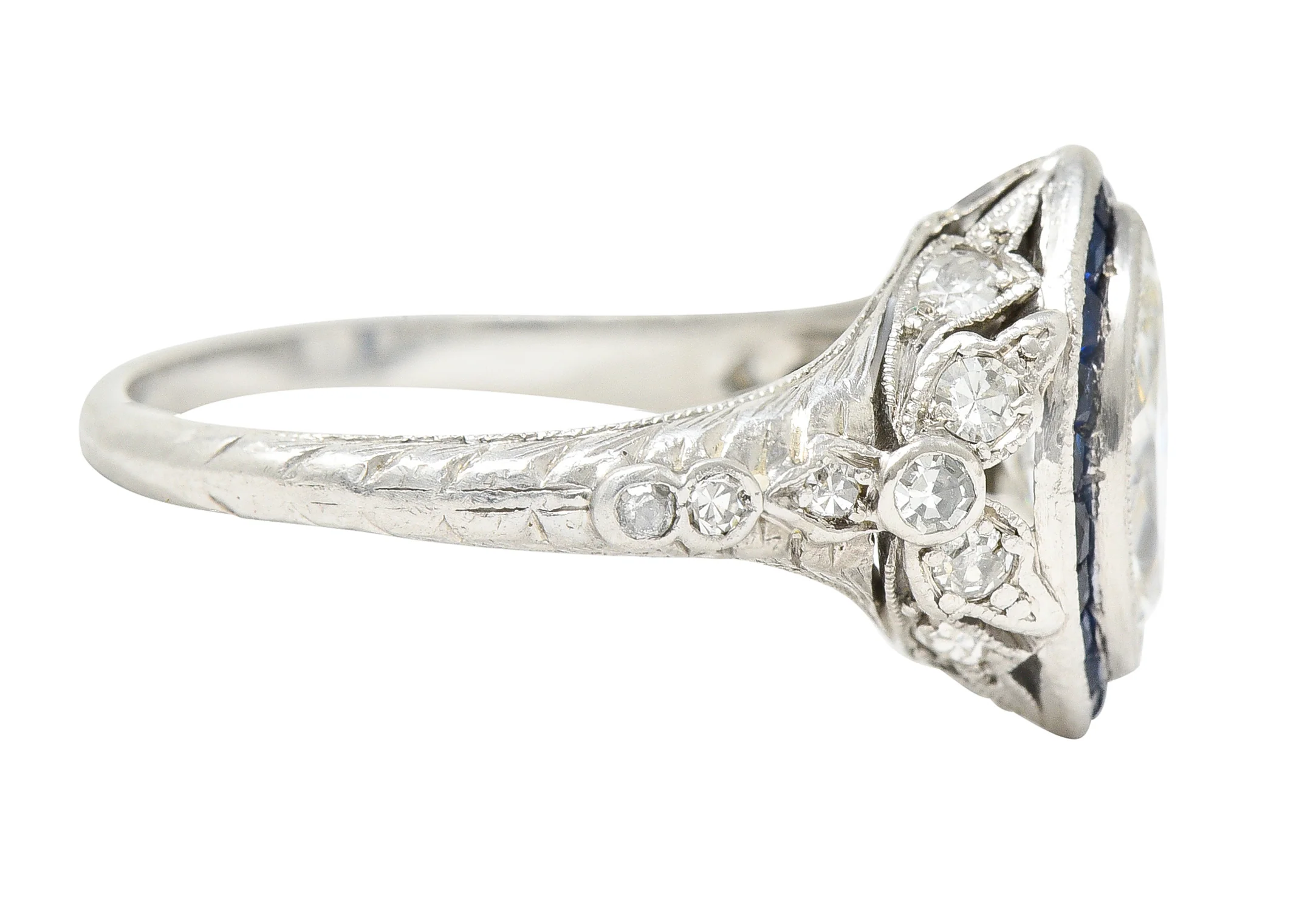 Katz & Ogush Inc. Art Deco 1.88 CTW Marquise Cut Diamond French Cut Sapphire Platinum Holly Halo Engagement Ring - Image 3