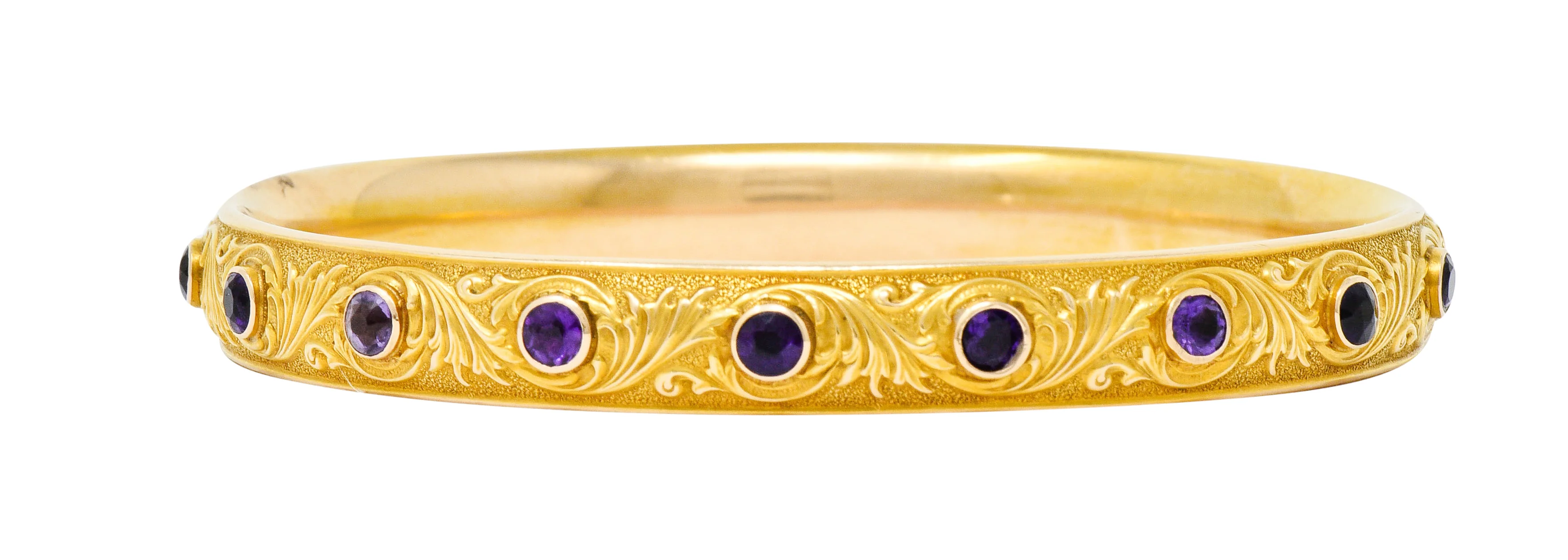 Krementz Art Nouveau Amethyst 14 Karat Gold Bangle Bracelet - Image 2