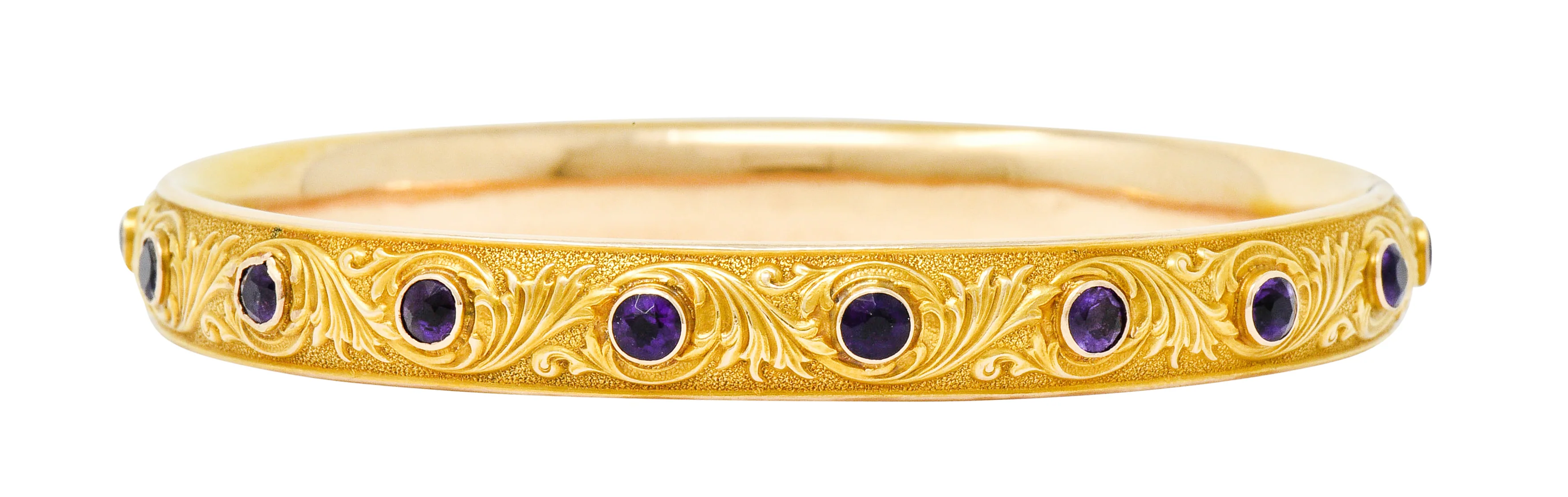 Krementz Art Nouveau Amethyst 14 Karat Gold Bangle Bracelet - Image 4