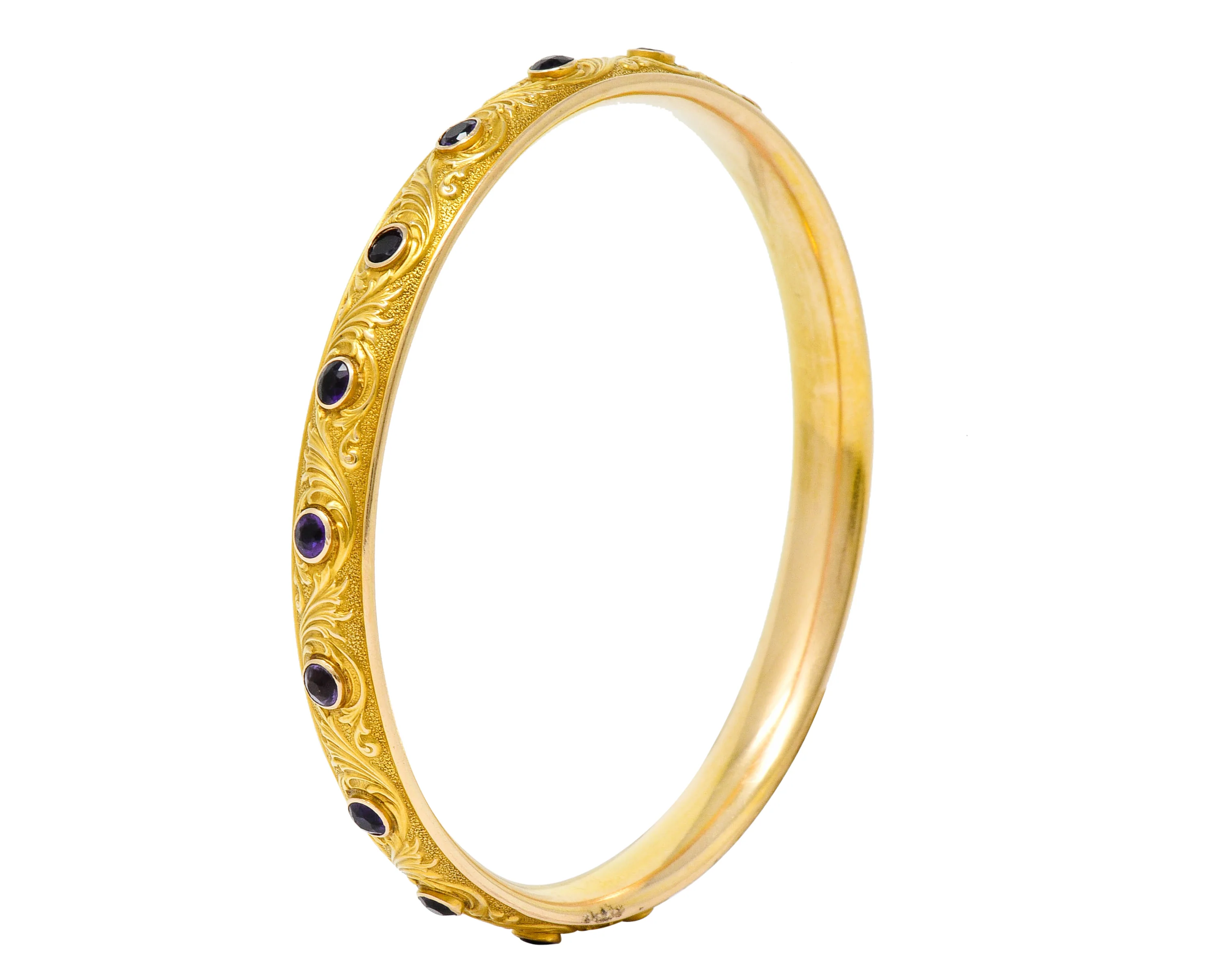 Krementz Art Nouveau Amethyst 14 Karat Gold Bangle Bracelet - Image 7