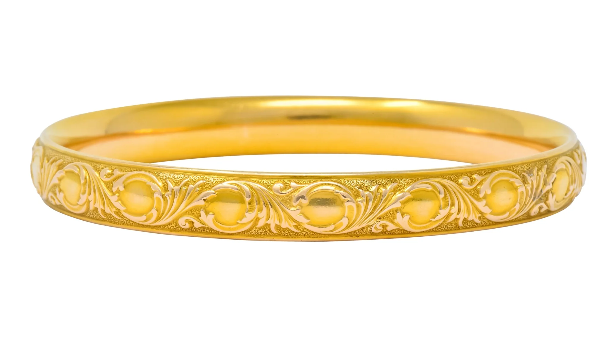 Krementz Art Nouveau Amethyst 14 Karat Gold Engraved Bangle Bracelet Circa 1900 - Image 3