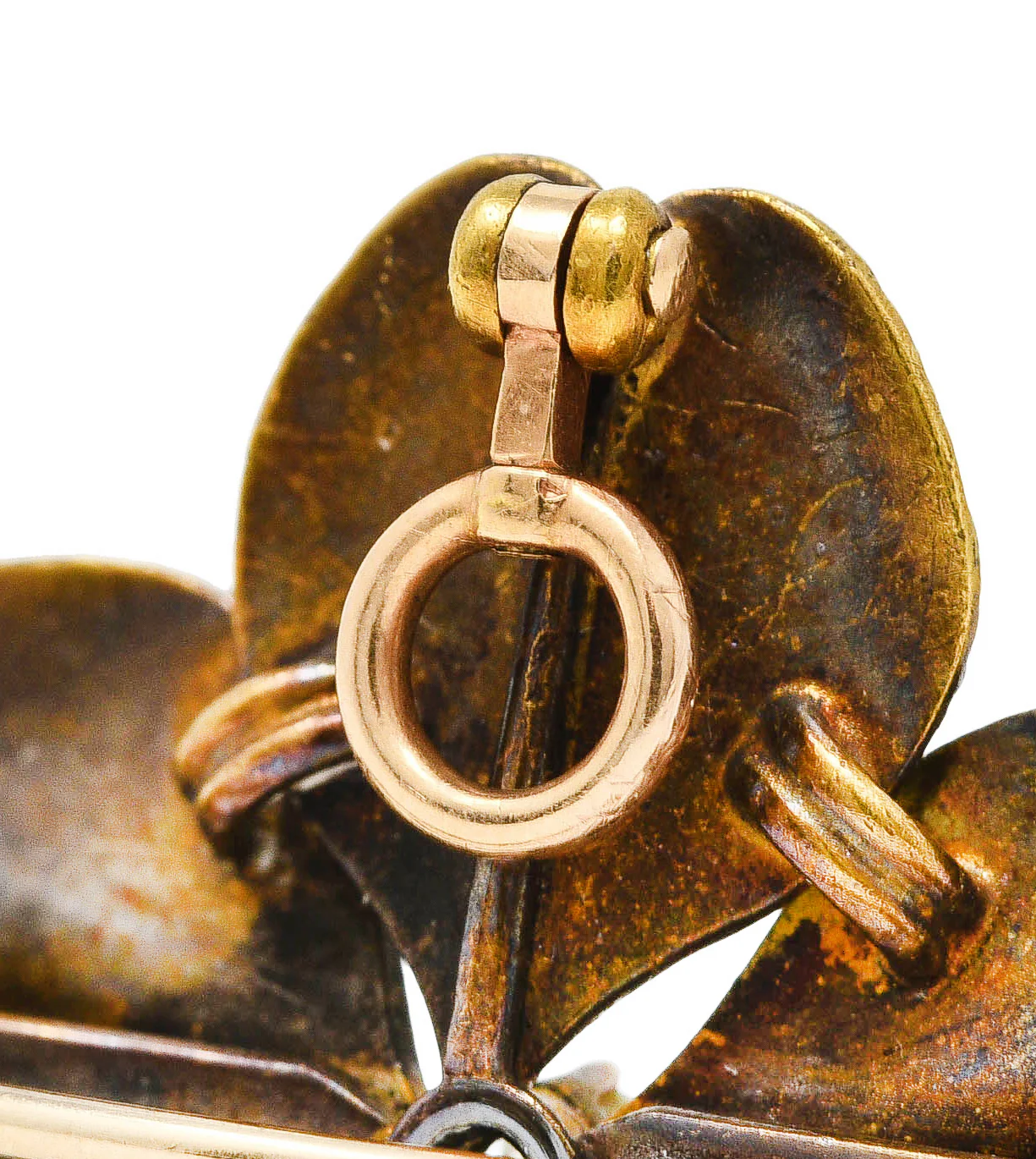 Krementz Art Nouveau Old European Cut Diamond Basse-Taille Enamel 14 Karat Yellow Gold Four Leaf Clover Pendant Brooch - Image 8