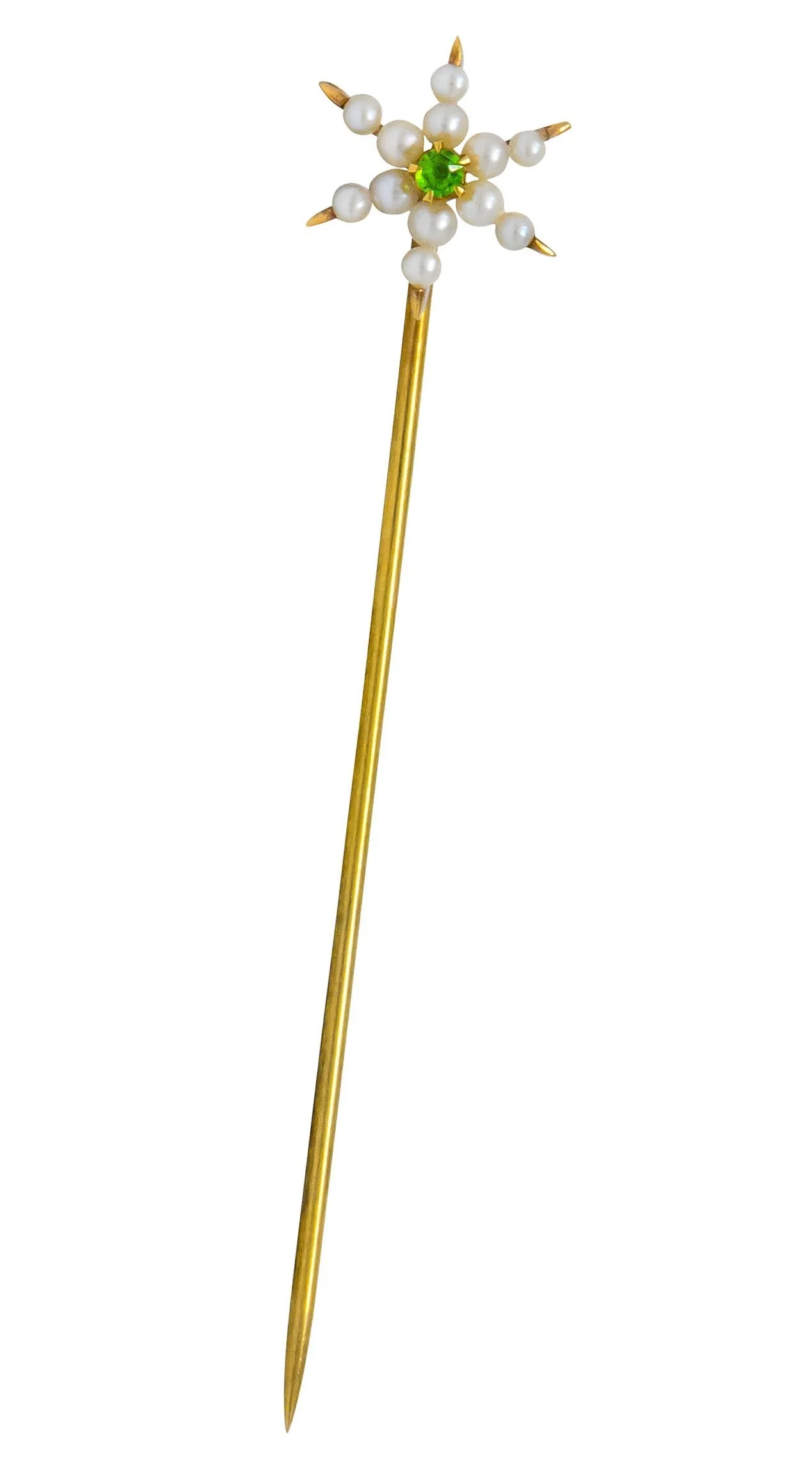 Krementz Art Nouveau Pearl Demantoid Garnet 14 Karat Gold Star Stickpin - Image 2