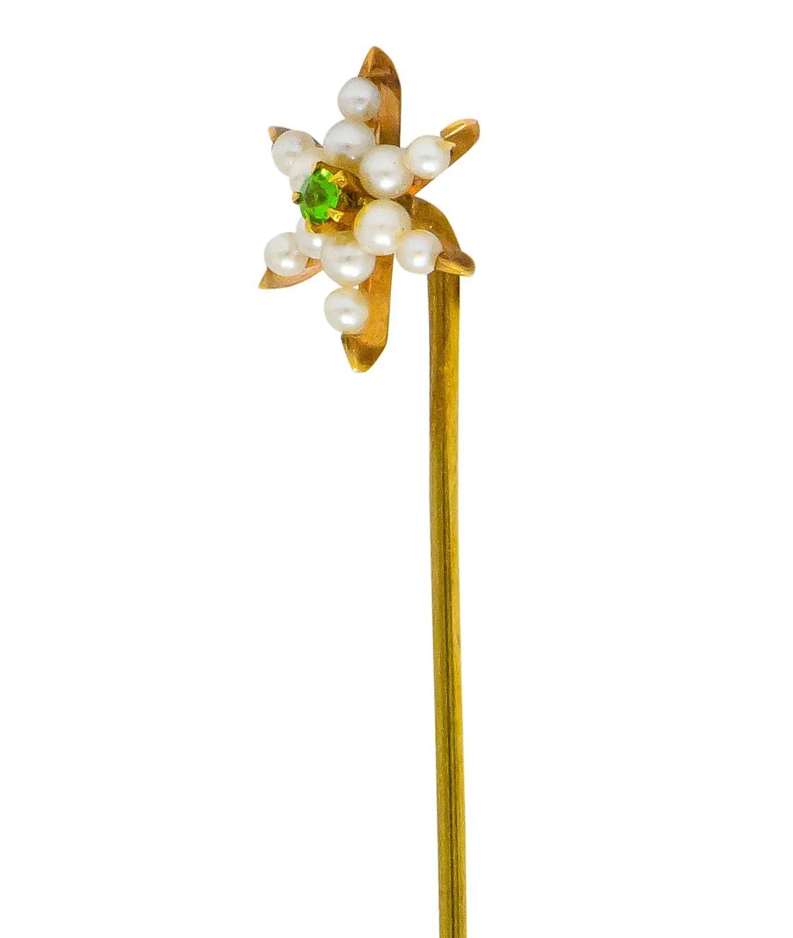 Krementz Art Nouveau Pearl Demantoid Garnet 14 Karat Gold Star Stickpin - Image 3