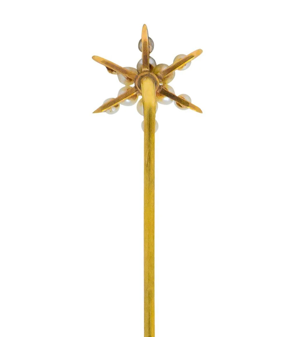 Krementz Art Nouveau Pearl Demantoid Garnet 14 Karat Gold Star Stickpin - Image 5