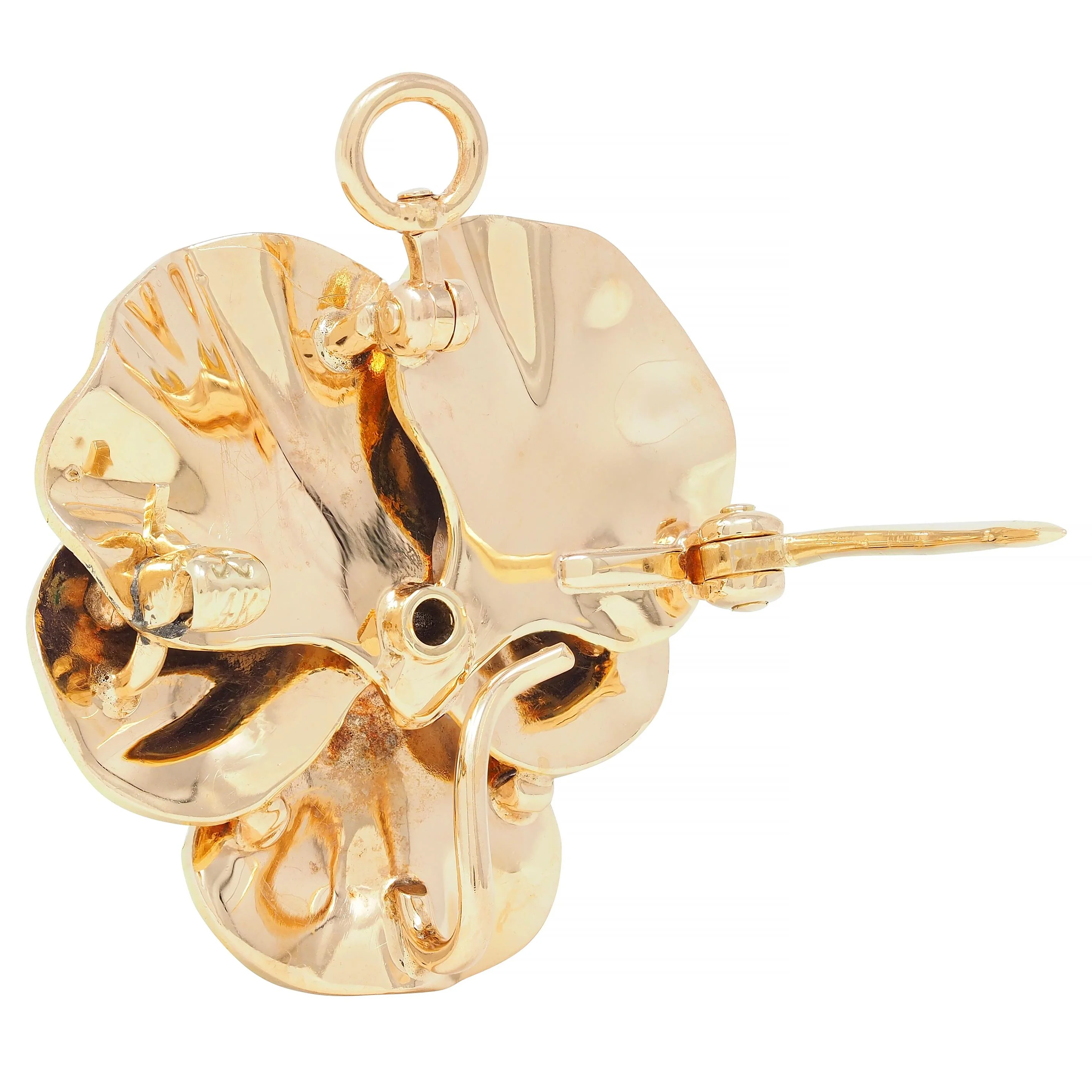 Krementz & Co. Art Nouveau Diamond Enamel 14 Karat Gold Pansy Flower Antique Pendant Brooch - Image 8