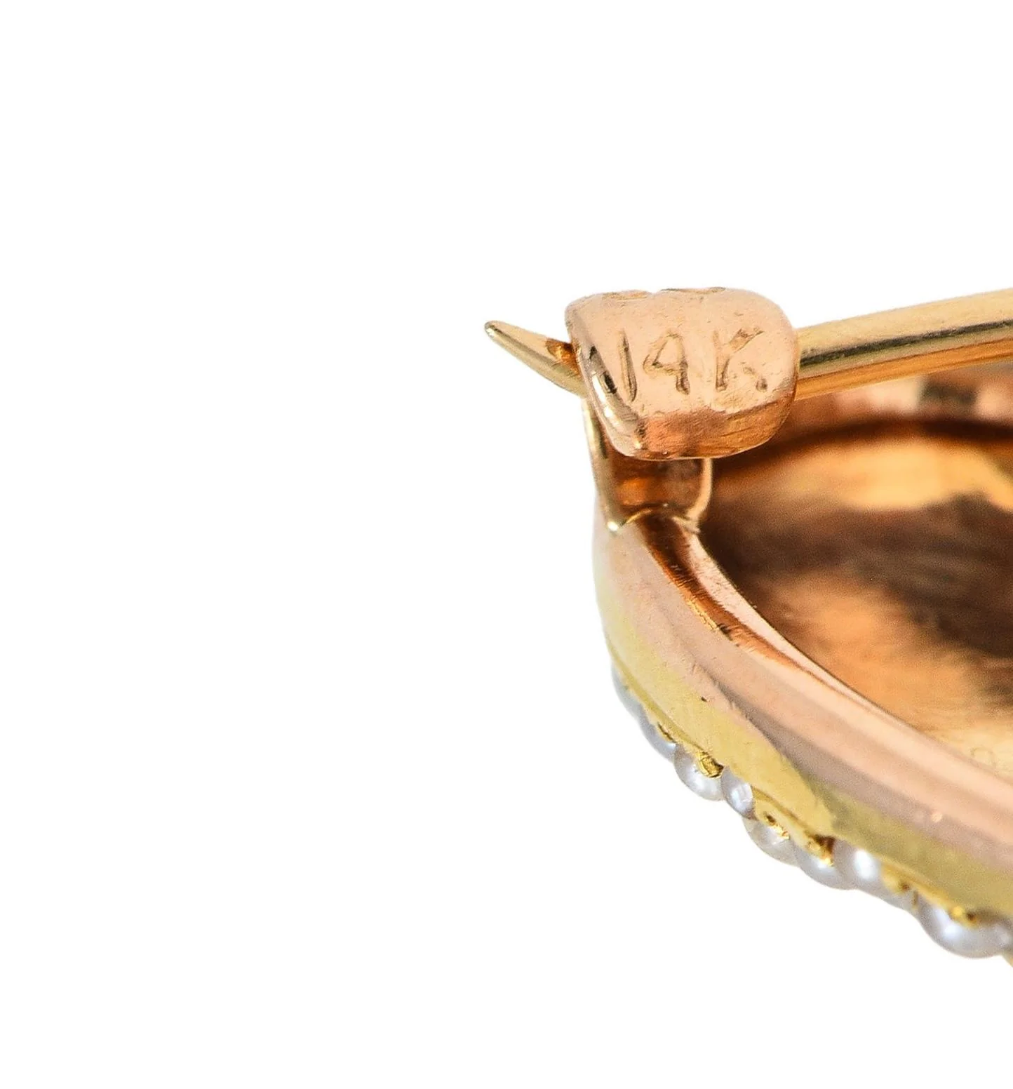 Krementz & Co. Victorian Diamond Pearl 14 Karat Yellow Gold Antique Puffy Heart Pendant Brooch - Image 8