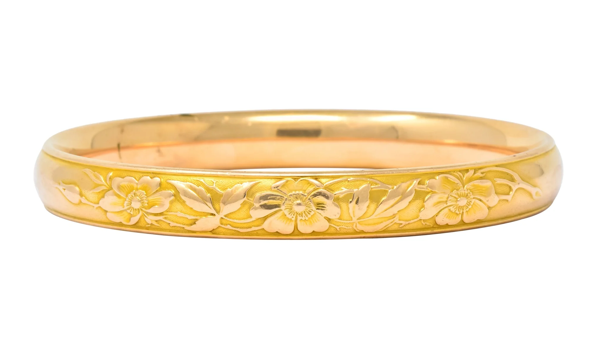 Krementz Diamond Sapphire 14 Karat Gold Engraved Floral Bangle Bracelet - Image 3
