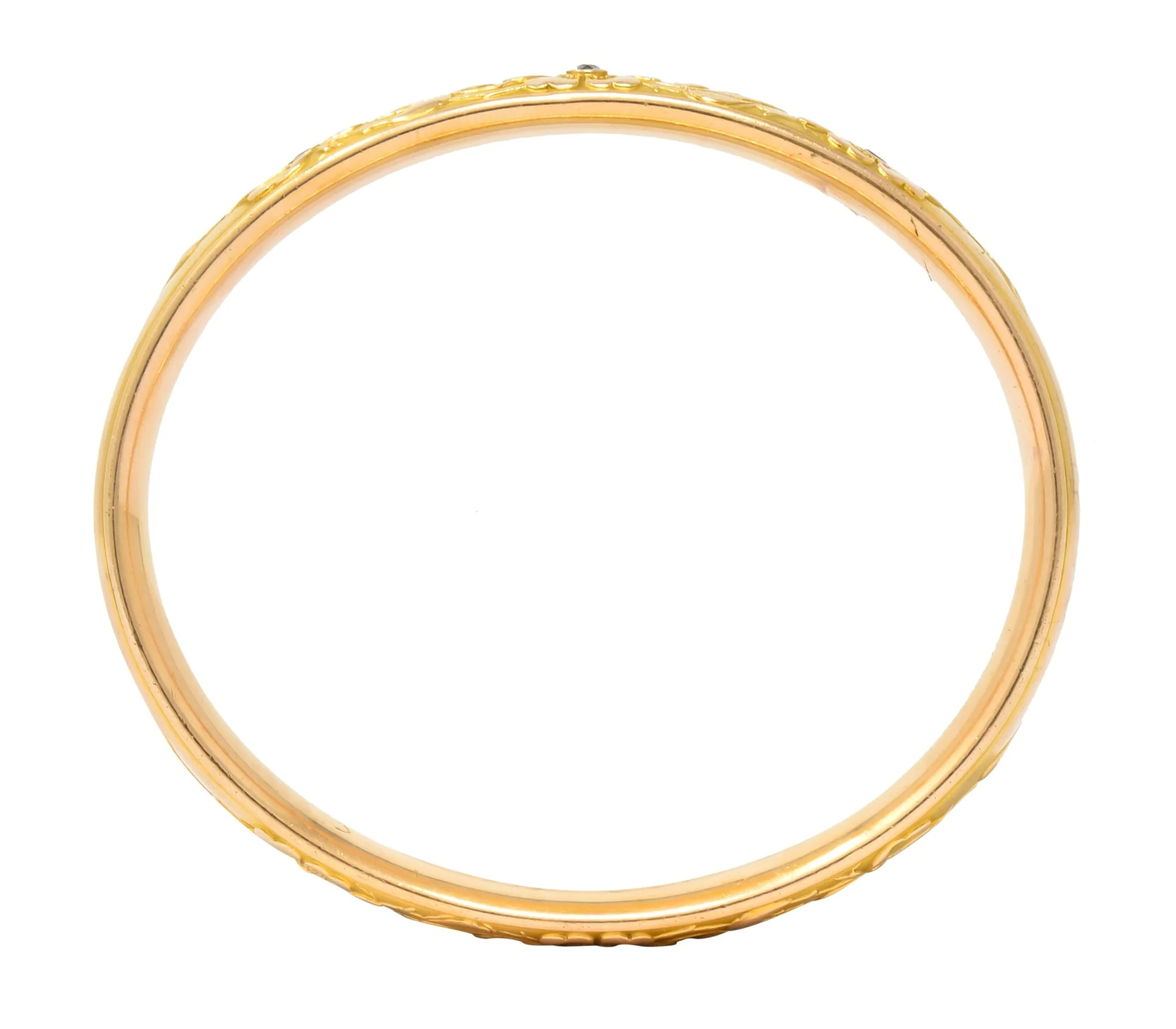 Krementz Diamond Sapphire 14 Karat Gold Engraved Floral Bangle Bracelet - Image 5