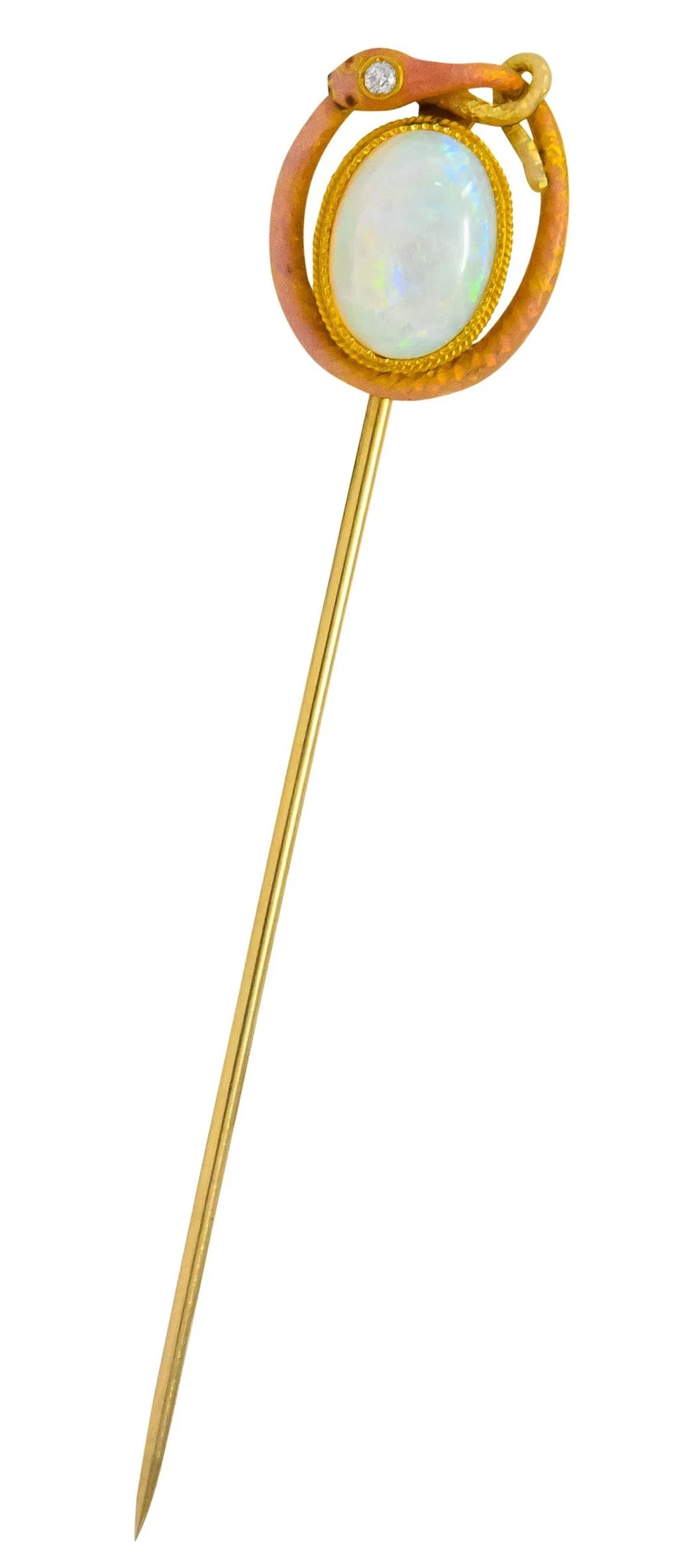Krementz Late Victorian Diamond Opal Enamel 14 Karat Gold Stickpin - Image 5