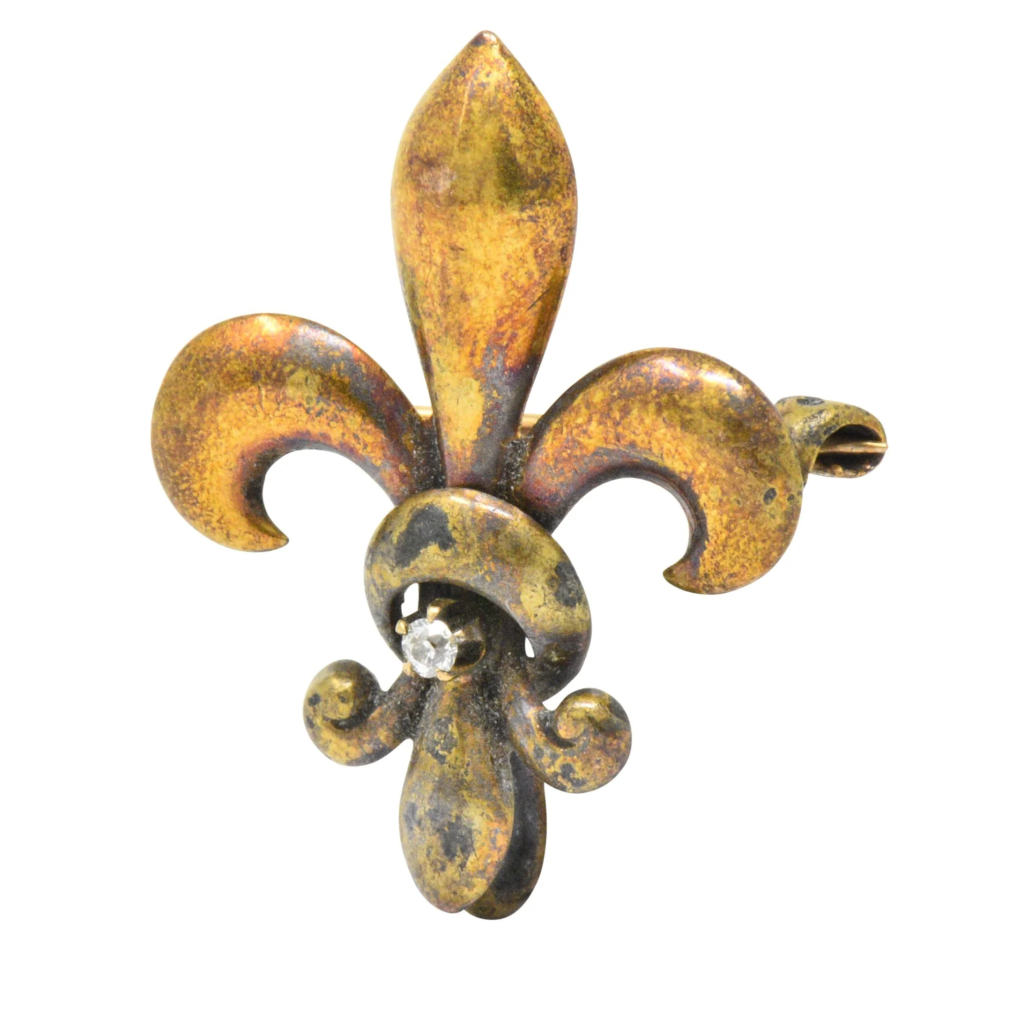 Krementz Victorian Diamond 14 Karat Gold Fleur-De-Lis Pin Brooch - Image 2