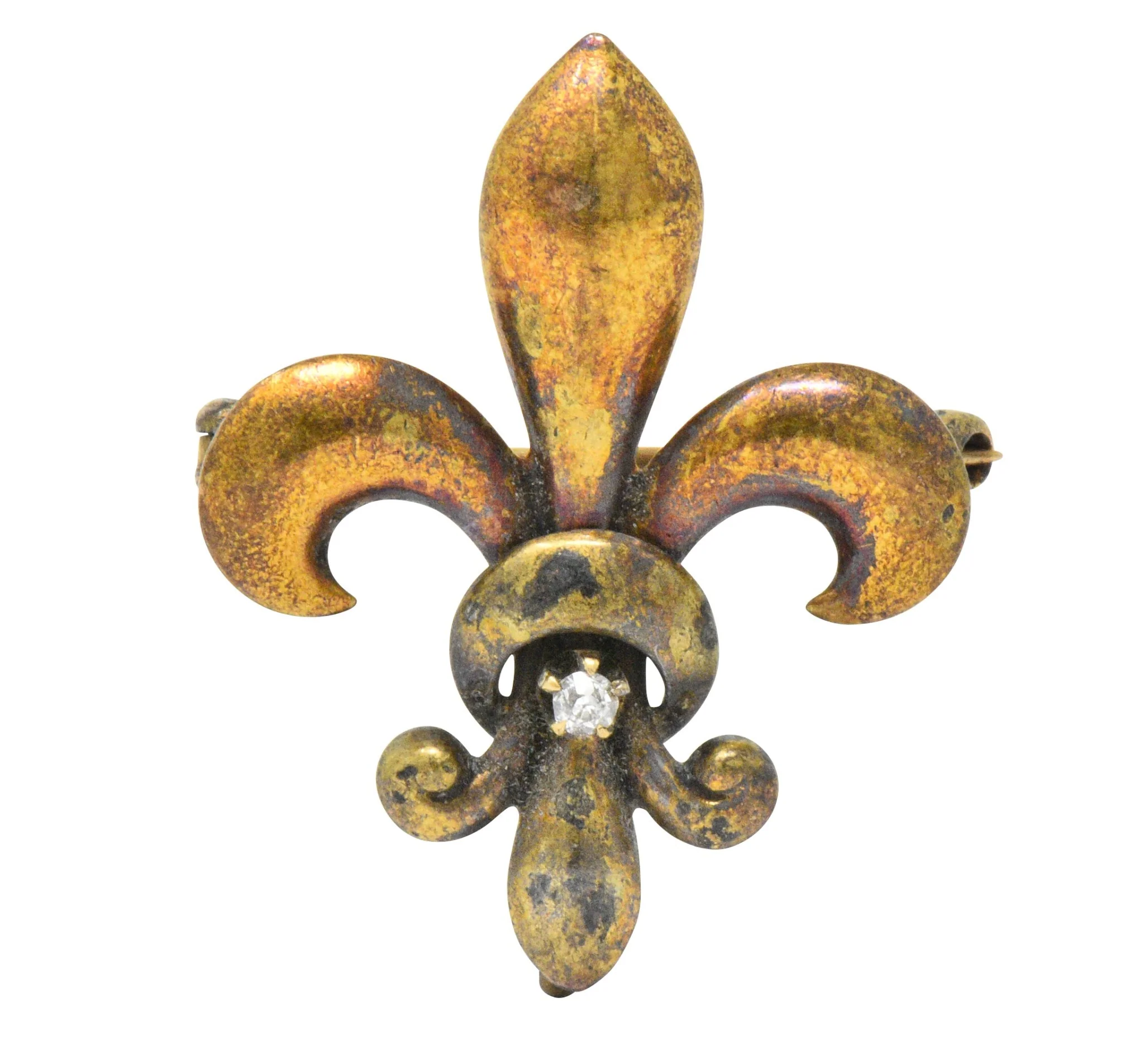 Krementz Victorian Diamond 14 Karat Gold Fleur-De-Lis Pin Brooch - Image 3
