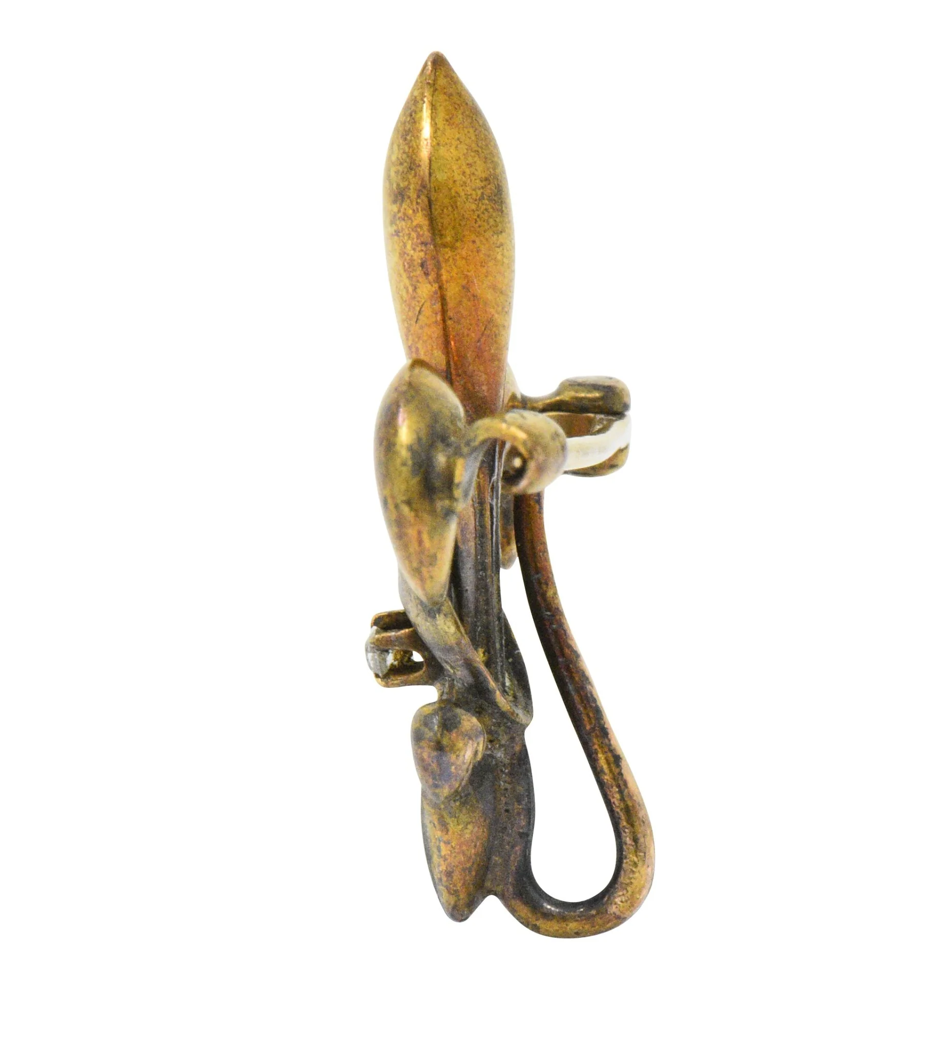 Krementz Victorian Diamond 14 Karat Gold Fleur-De-Lis Pin Brooch - Image 4