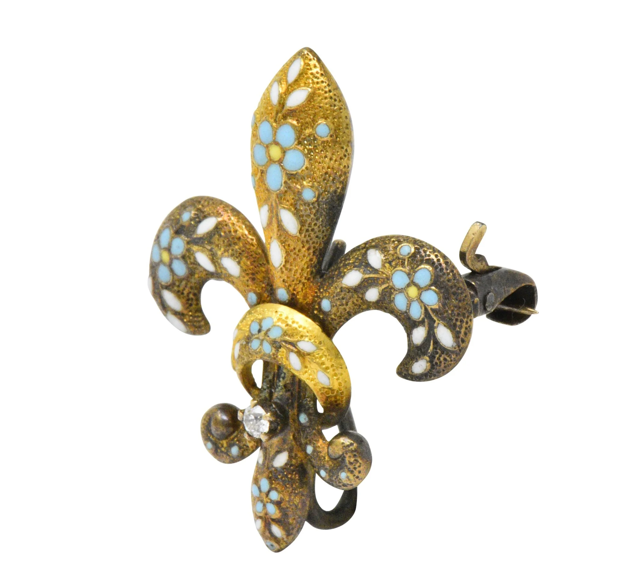 Krementz Victorian Diamond Enamel 14 Karat Gold Fleur-De-Lis Pin Brooch - Image 2