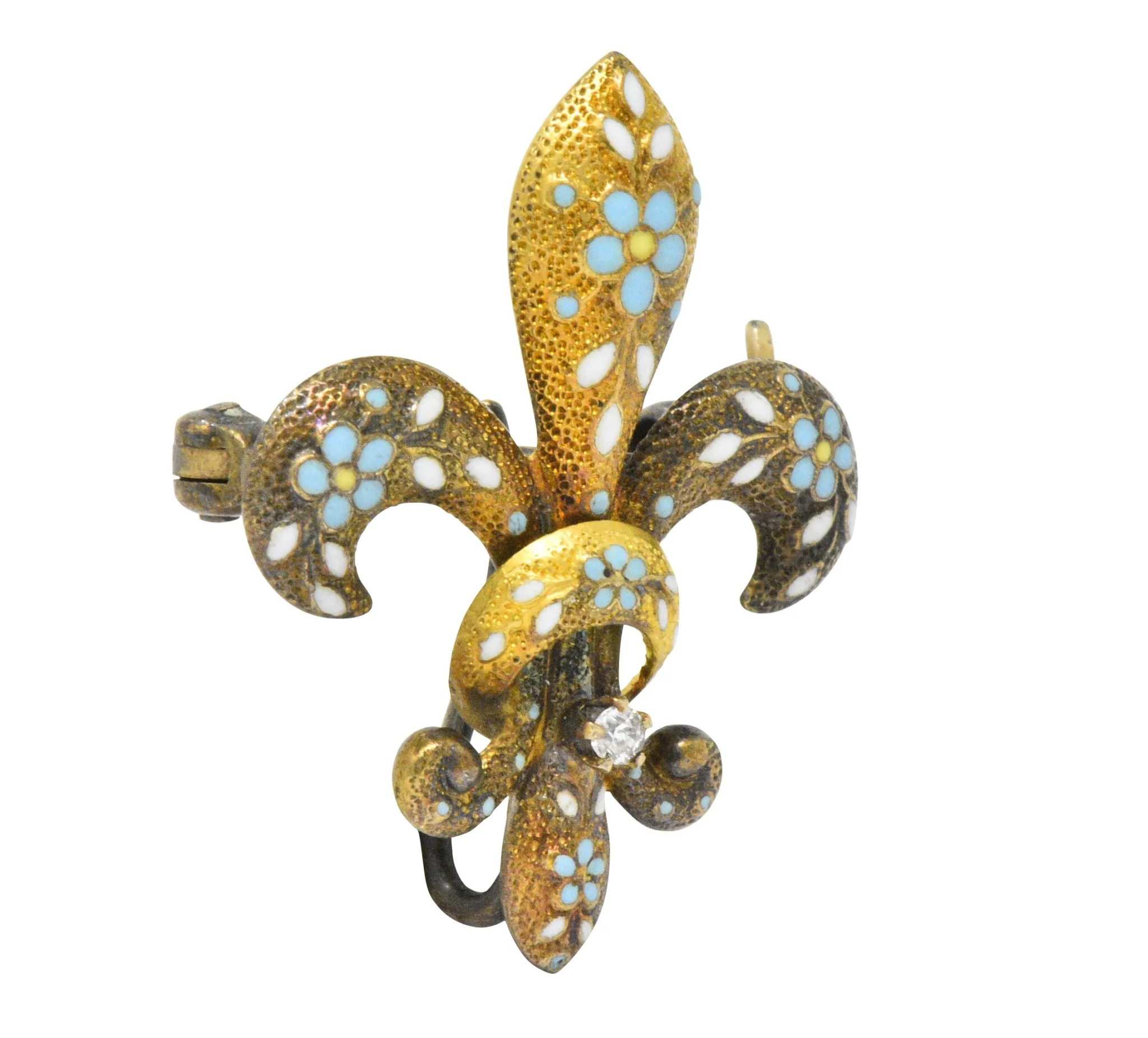 Krementz Victorian Diamond Enamel 14 Karat Gold Fleur-De-Lis Pin Brooch - Image 4