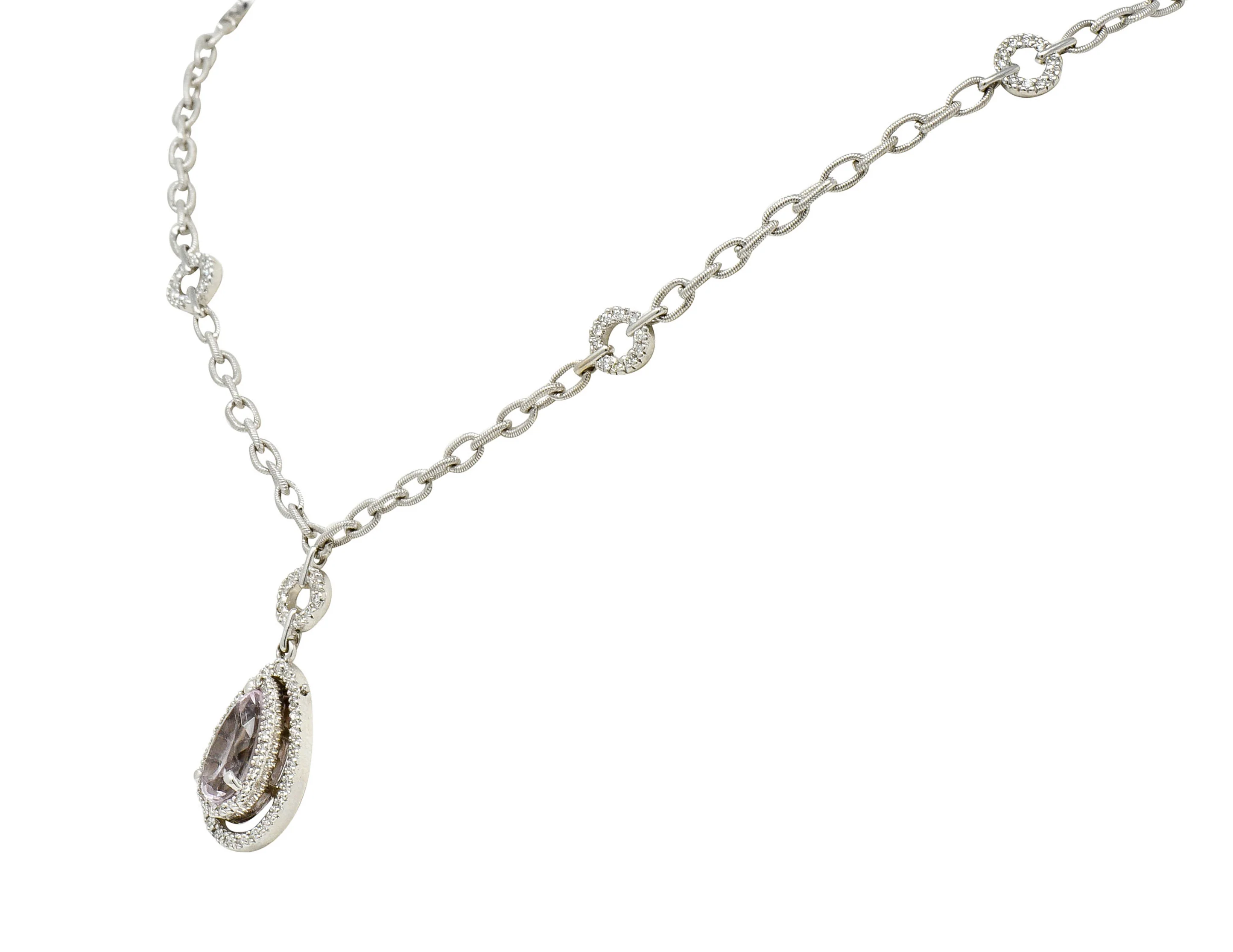 Kunzite 1.21 CTW Diamond 18 Karat White Gold Drop Necklace - Image 3