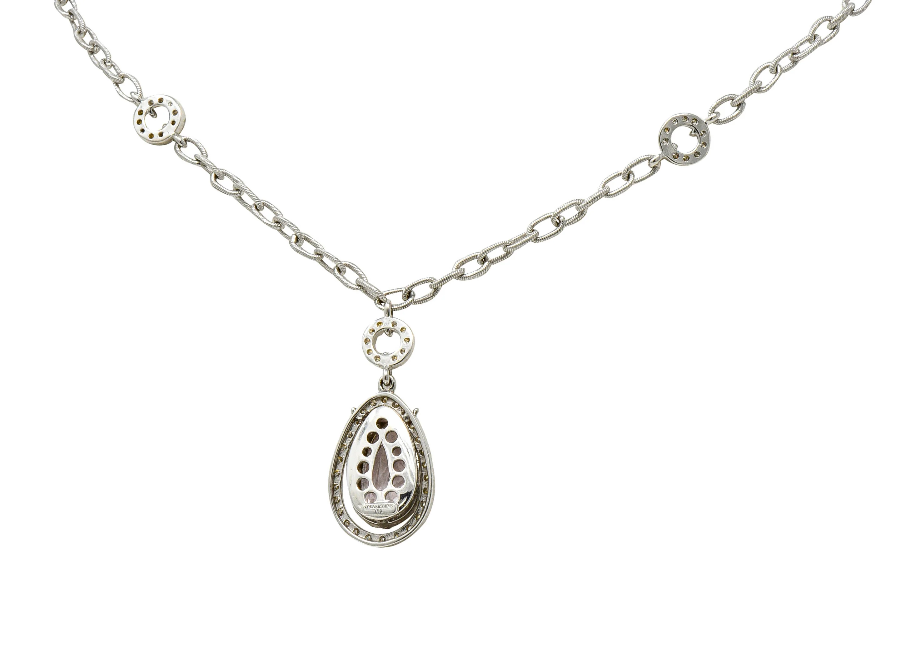 Kunzite 1.21 CTW Diamond 18 Karat White Gold Drop Necklace - Image 4